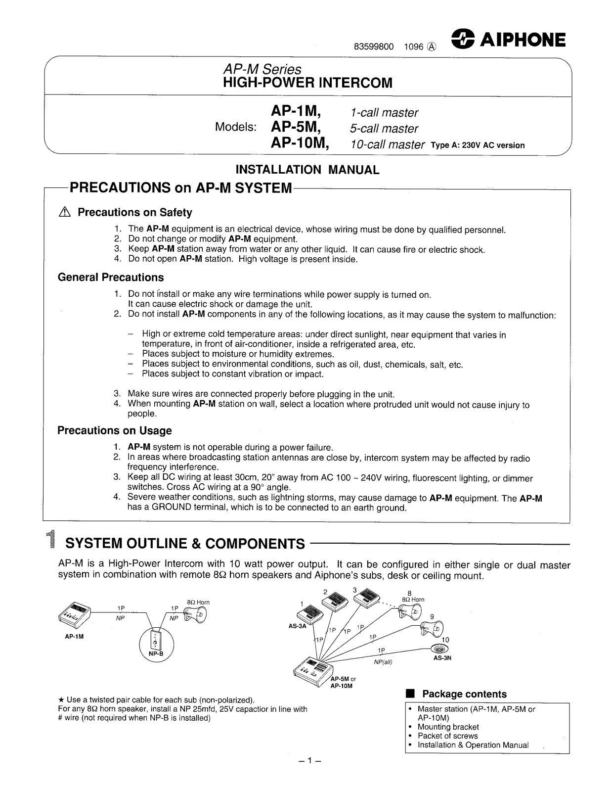 Aiphone AP-1M User Manual