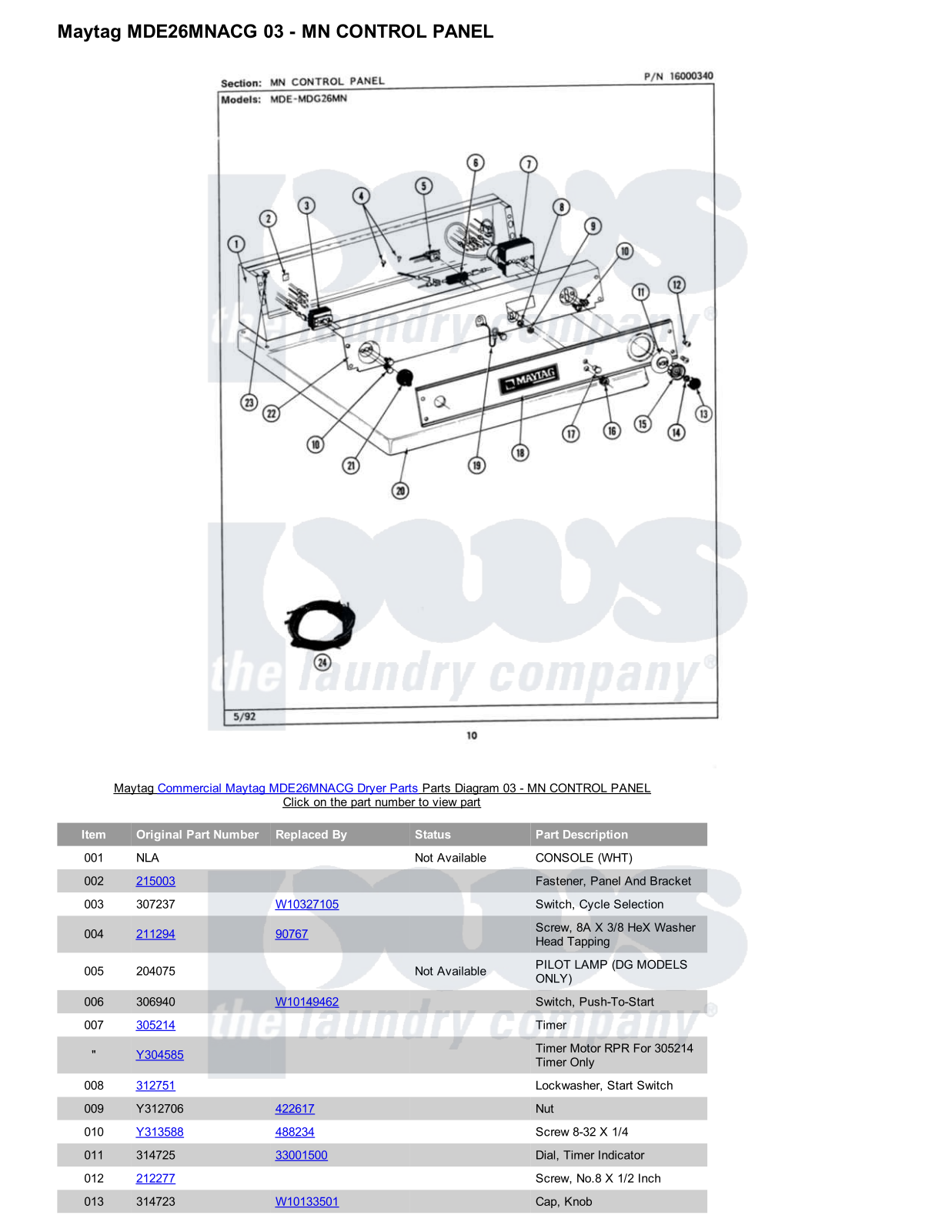 Maytag MDE26MNACG Parts Diagram