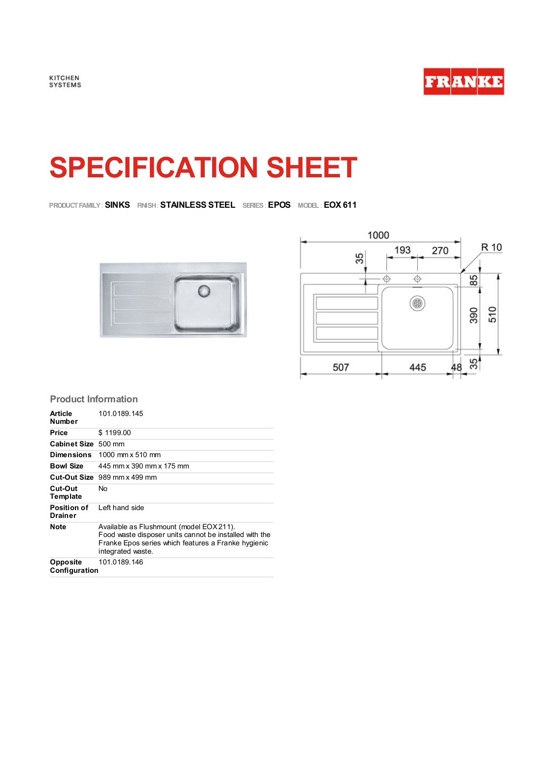 Franke Foodservice EOX 611 Specification - ManualMachine.com