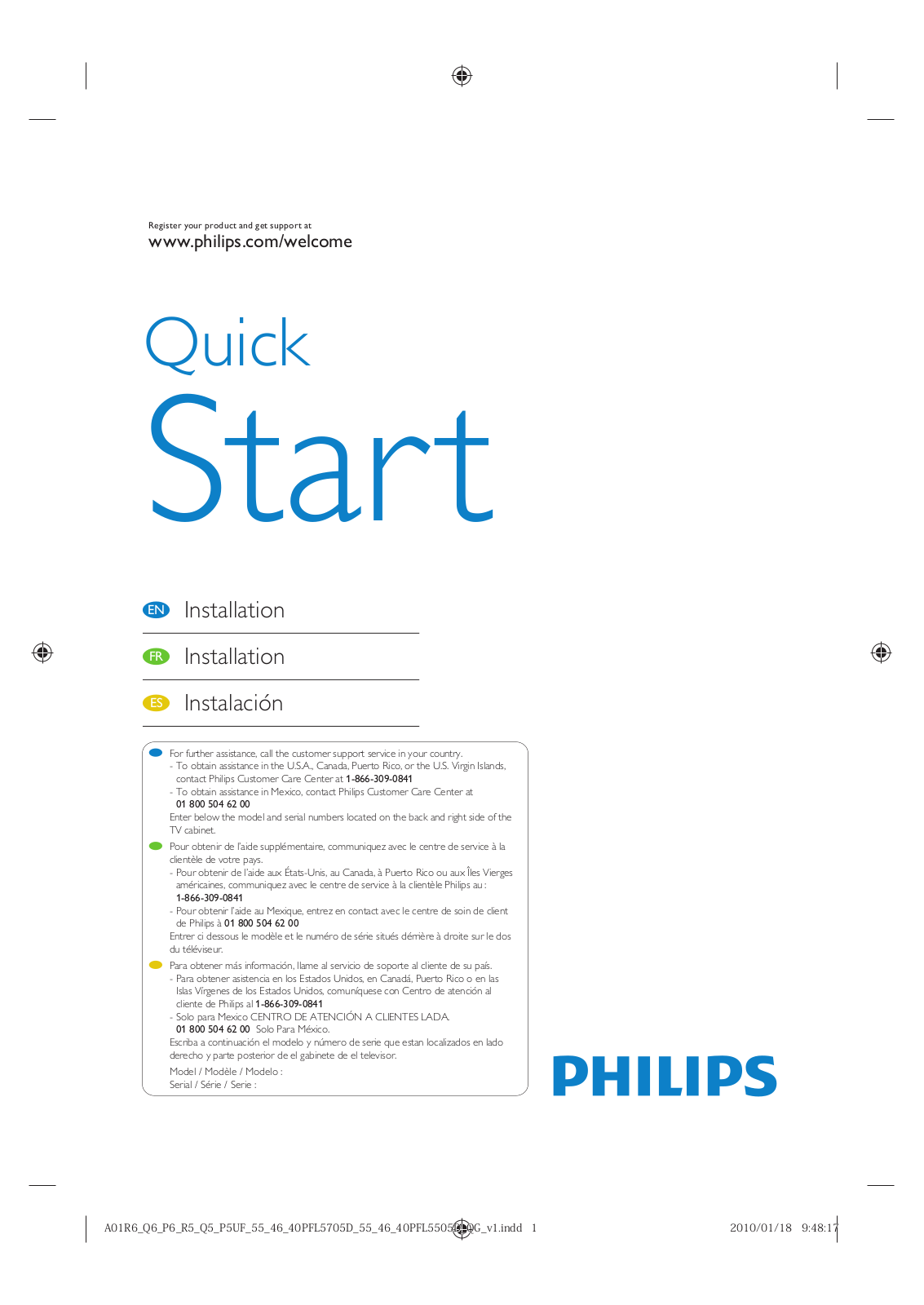 Philips 55PFL5505D/F7, 46PFL5705D/F7, 40PFL5505D/F7 Quick Start Guide