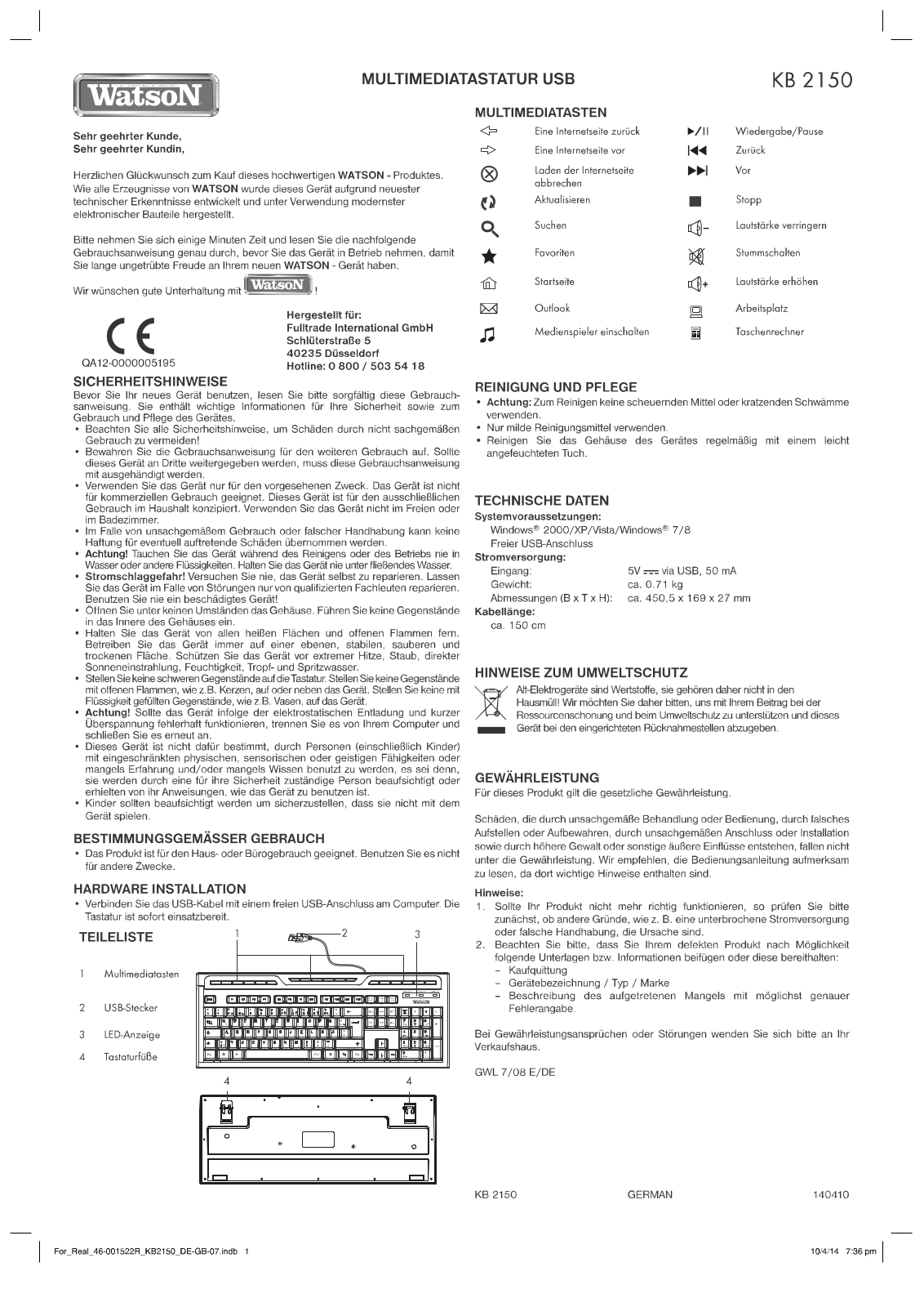 Watson KB 2150 User Manual