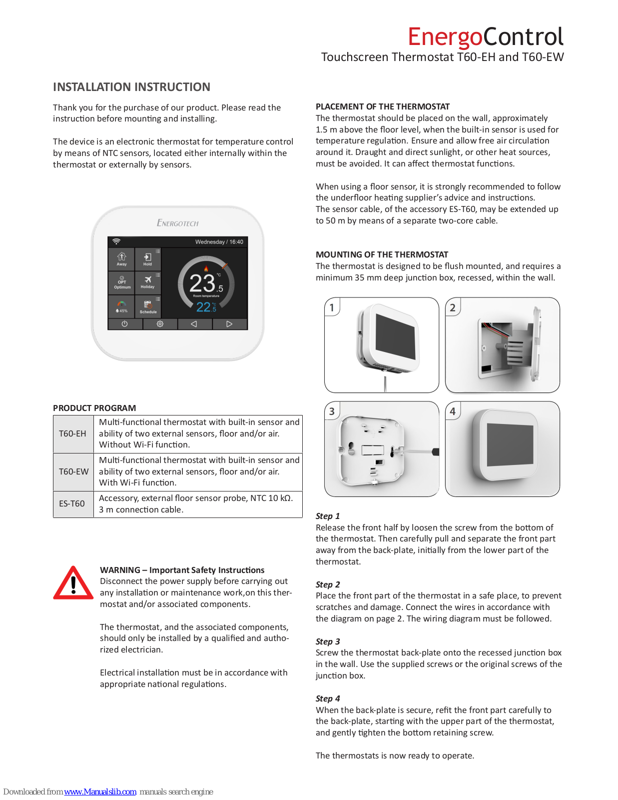 Energotech EnergoControl T60-EH, EnergoControl T60-EW Installation Instruction