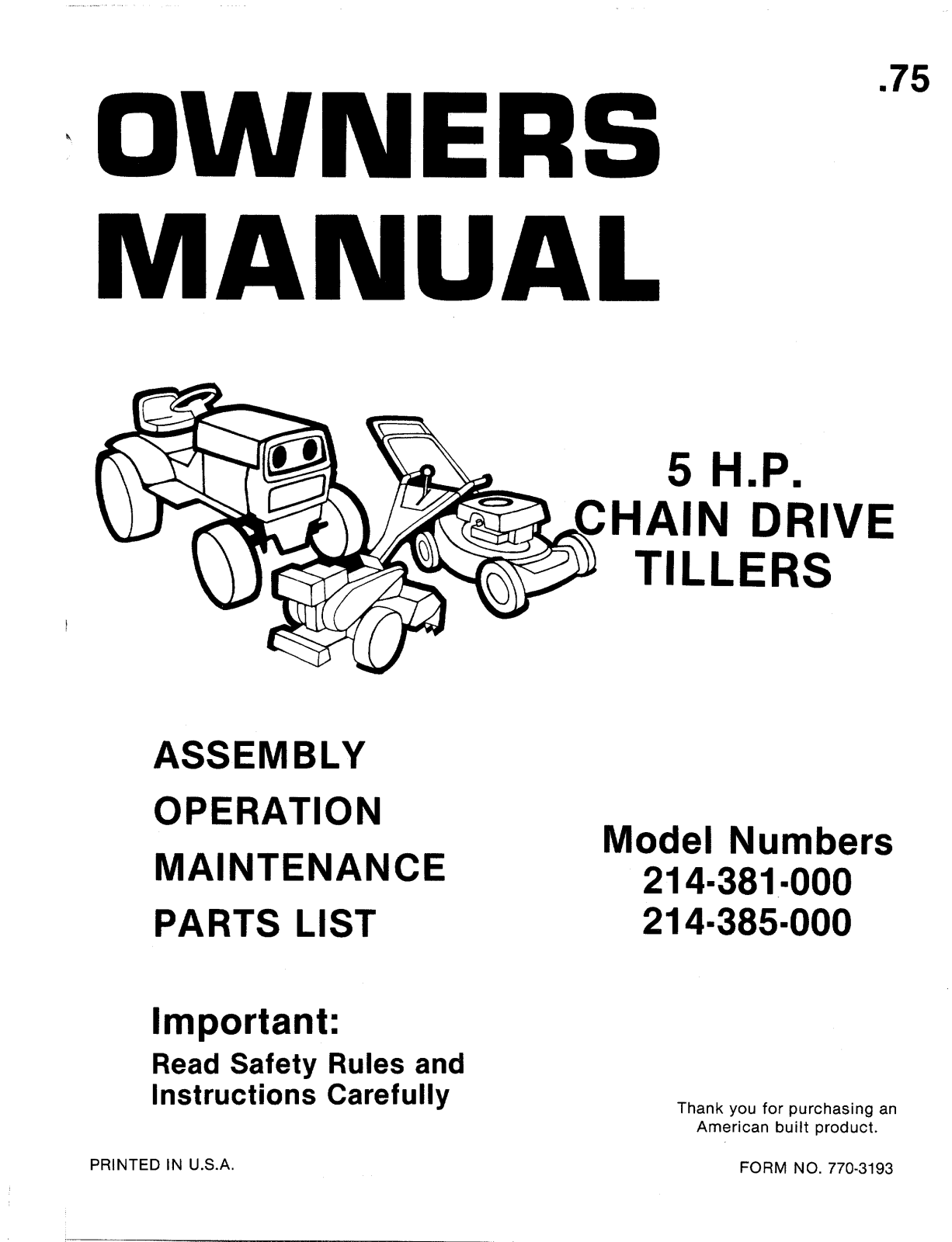 MTD 214-385-000 User Manual