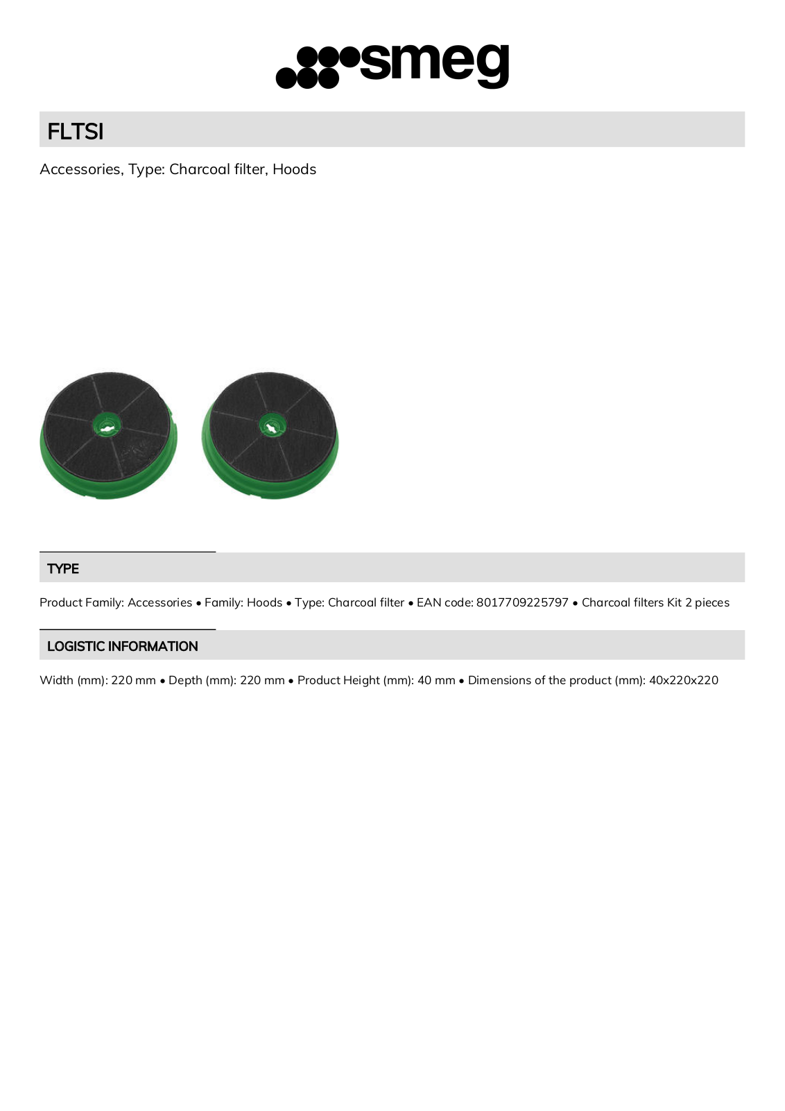 Smeg FLTSI Technical sheet