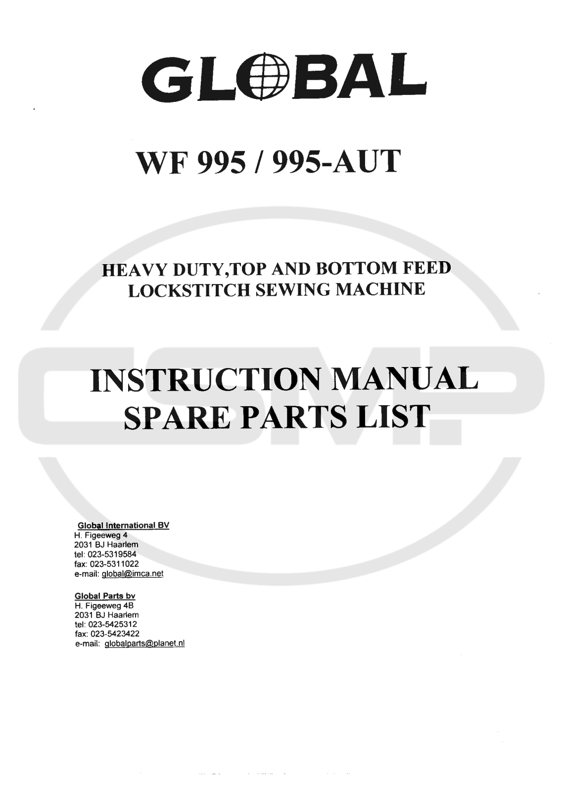 Global WF 995, WF 995-AUT Parts Book