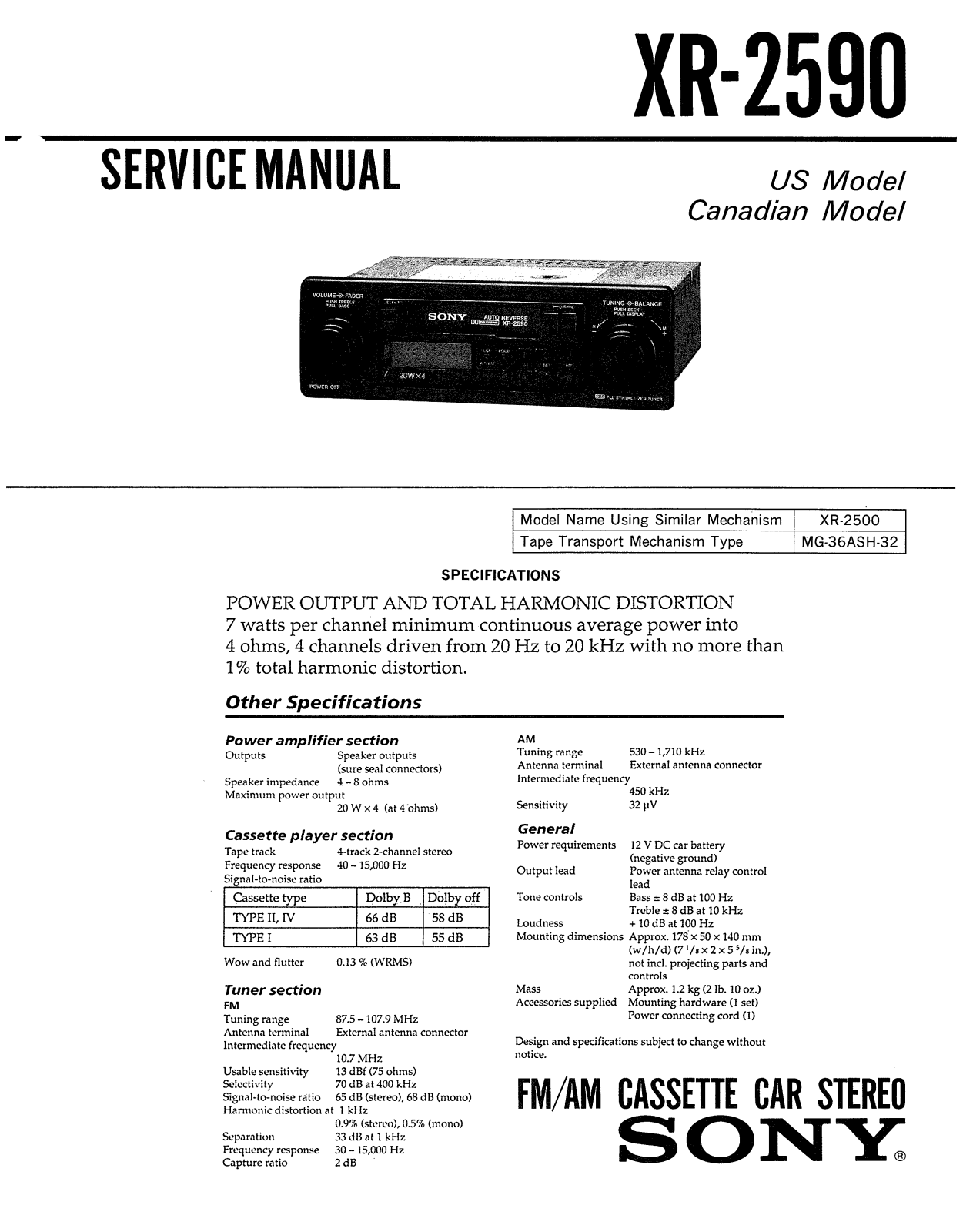 Sony XR-2590 Service manual