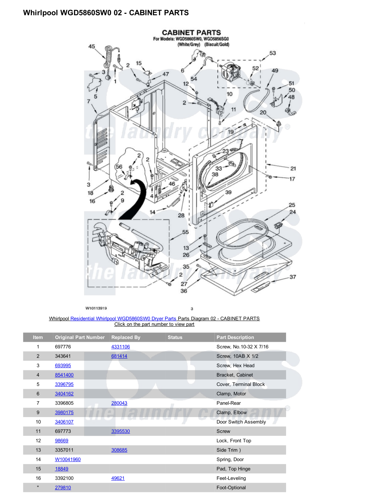 Whirlpool WGD5860SW0 Parts Diagram