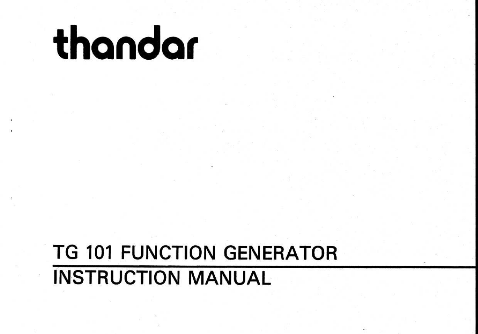 Thurlby Thandar Instruments TG 101 User Manual