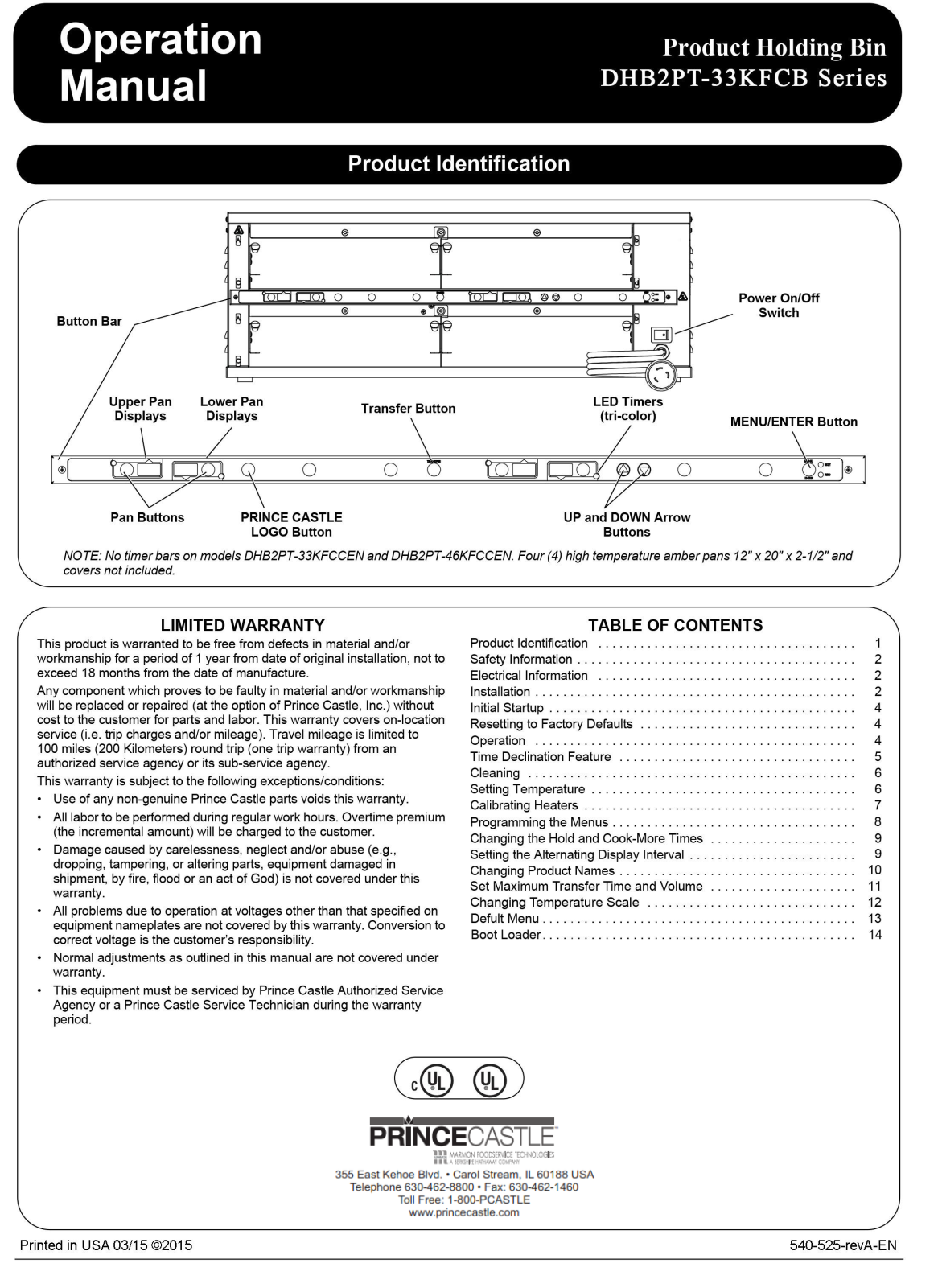 Prince Castle DHB2PT-33KFCB Operators Manual