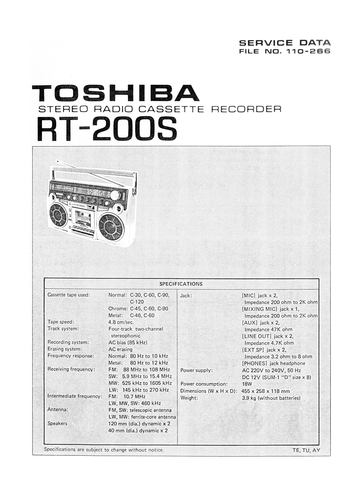 Toshiba RT-200-S Service manual