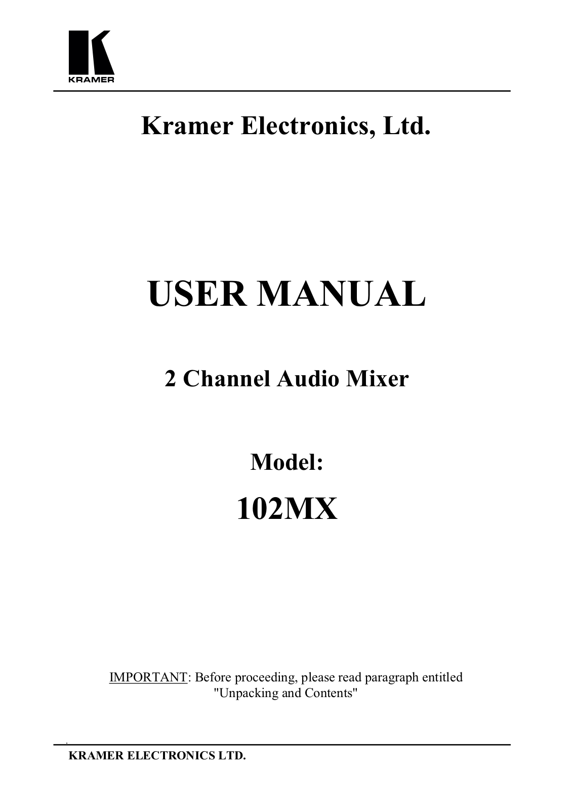 Kramer 102MX User Manual