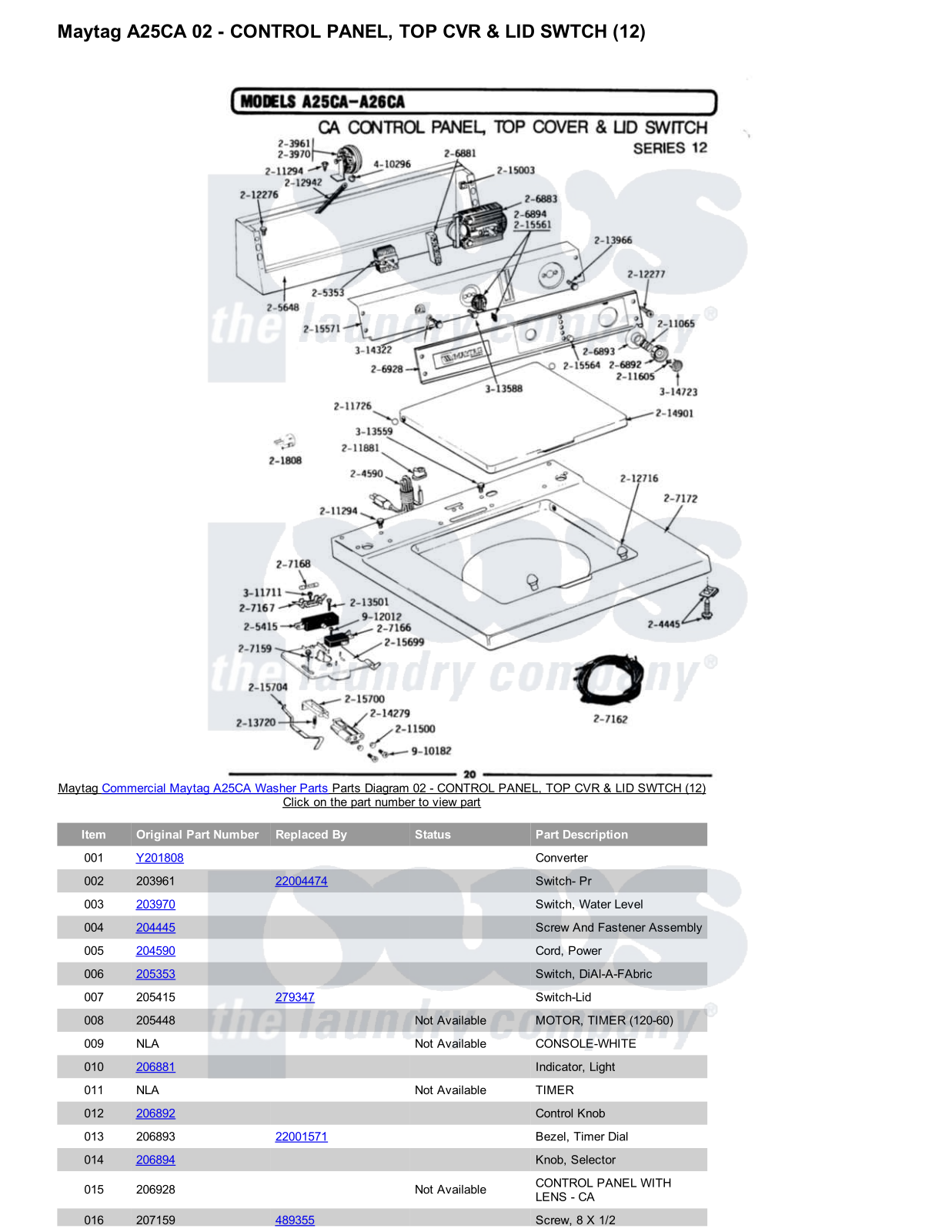 Maytag A25CA Parts Diagram