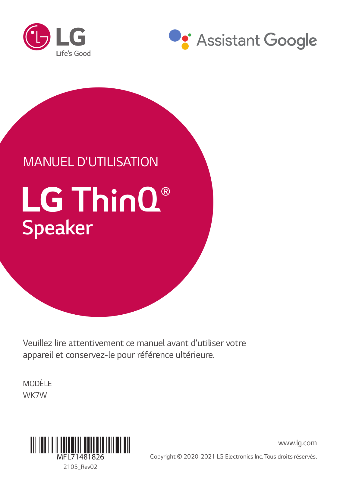 LG WK7W User manual