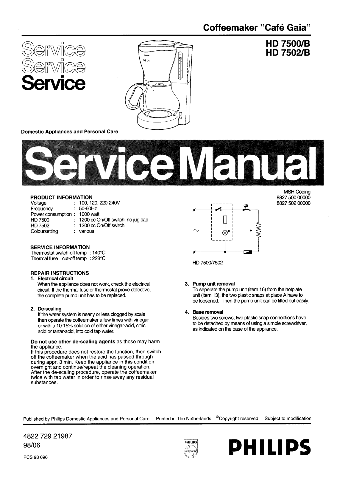 Philips HD7500B Service Manual