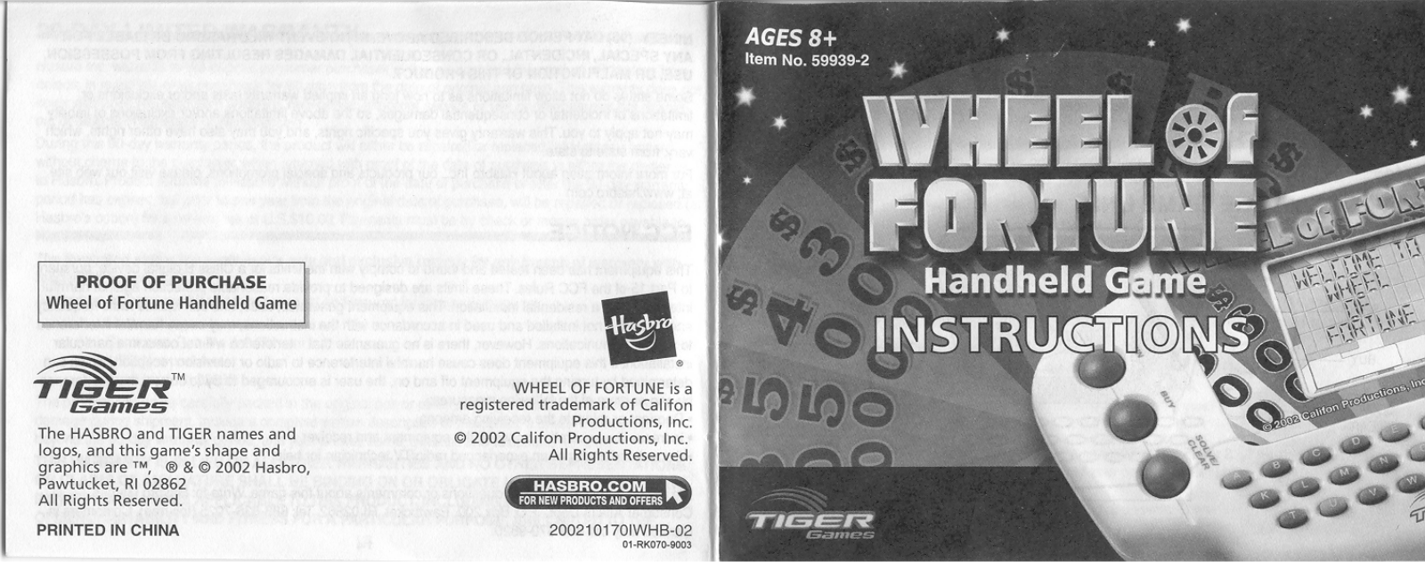 Tiger Electronics Wheel of Fortune 59939-2 User Manual