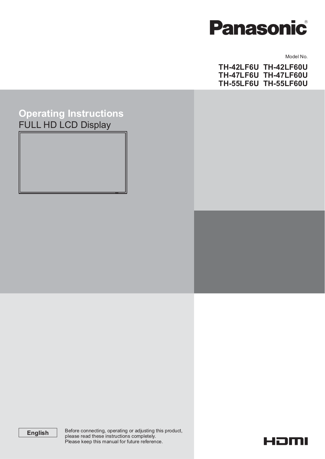 Panasonic TH-55LF60U, TH-55LF6U, TH-47LF6U, TH-47LF60U, TH-42LF6U User Manual