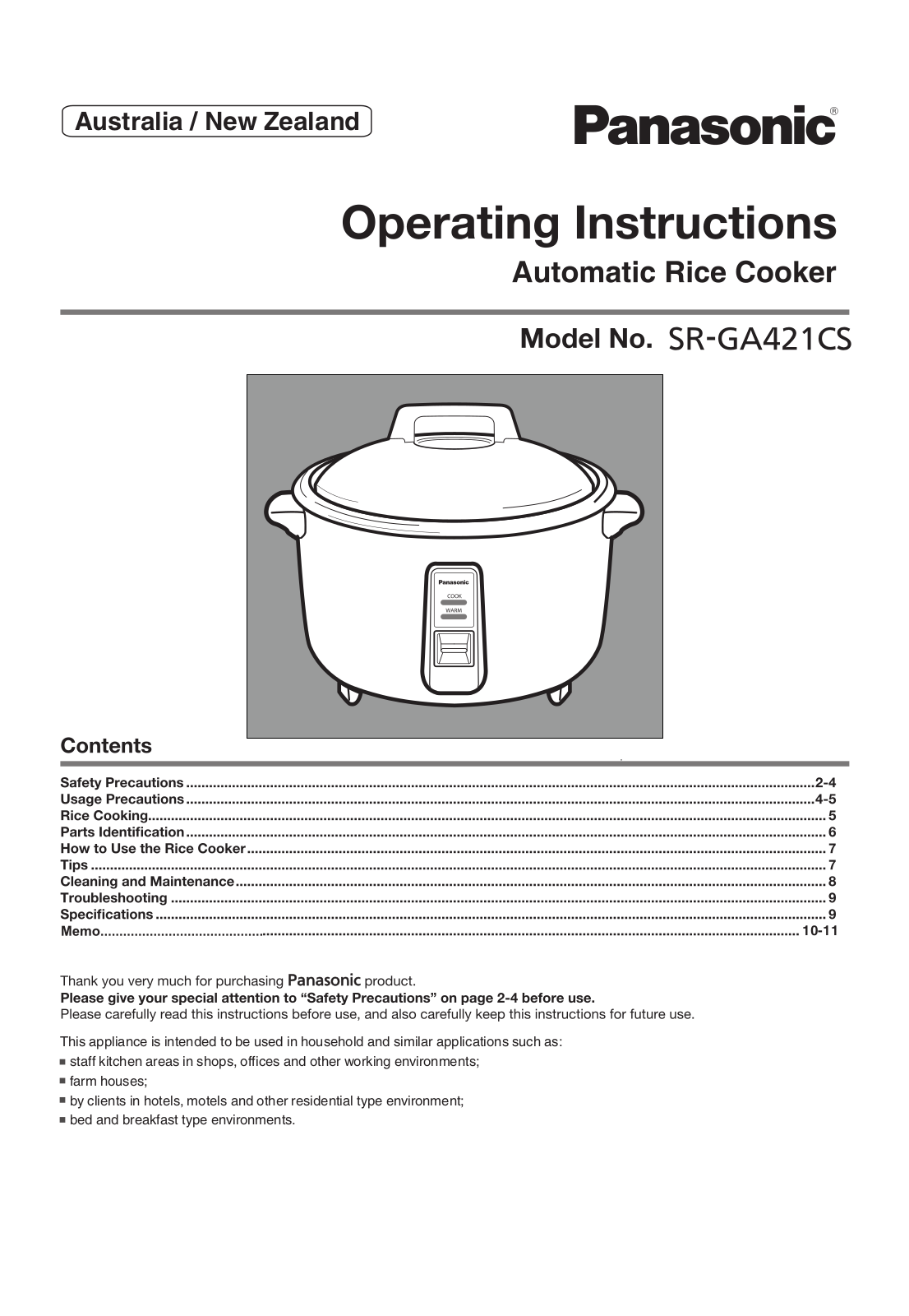 Panasonic SR-GA421CS User manual - ManualMachine.com