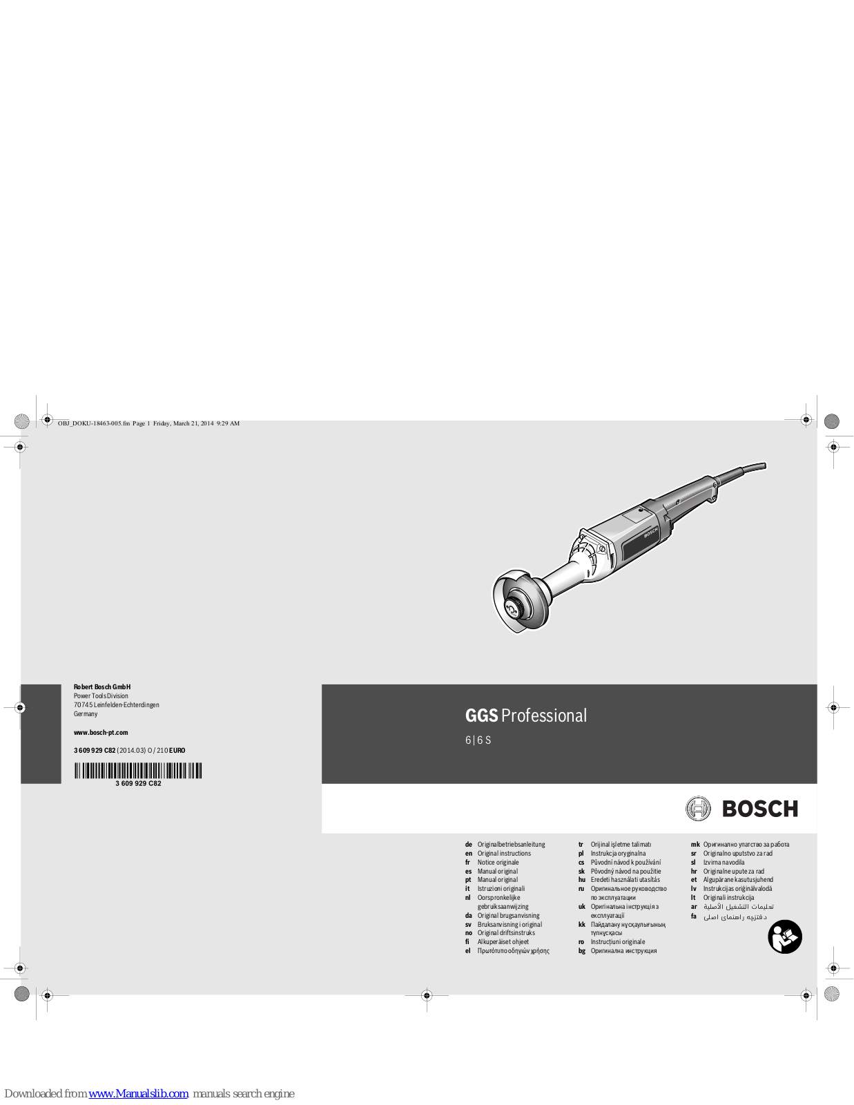 Bosch GGS 6 Professional, GGS 6 S Professional Original Instructions Manual