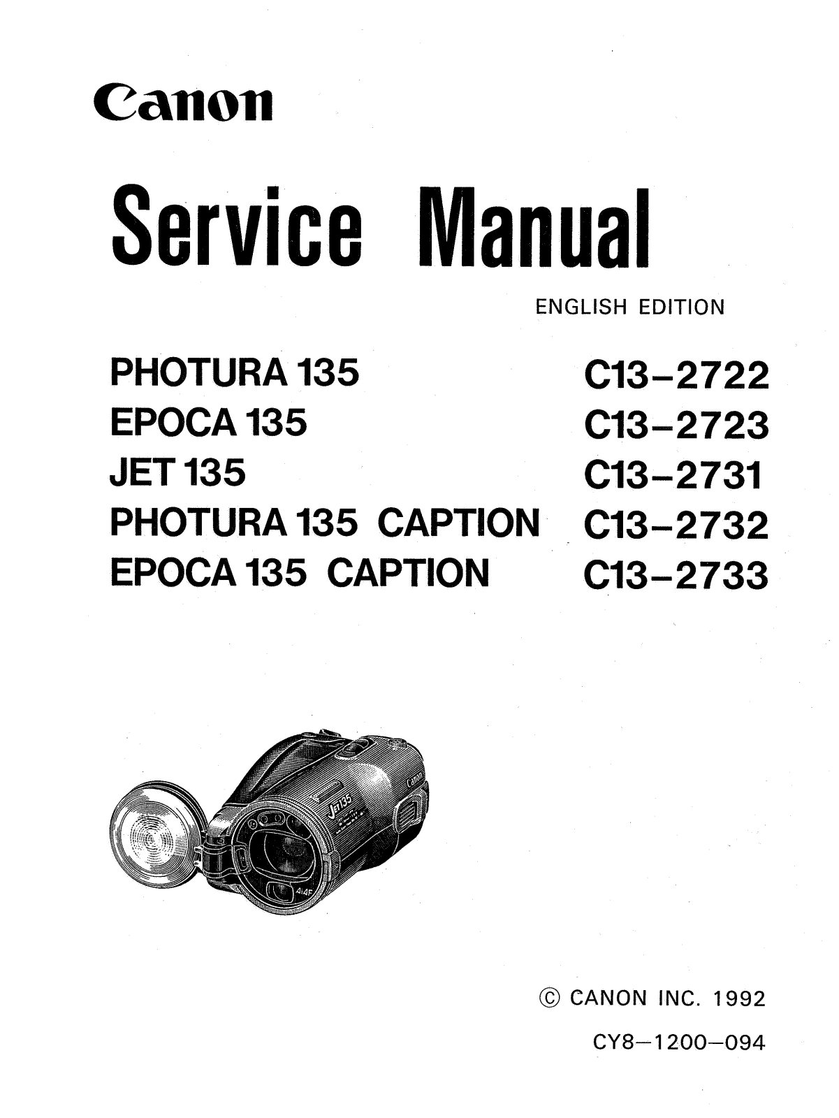 CANON photura 135, Epoca 135, Jet 135 Service Manual