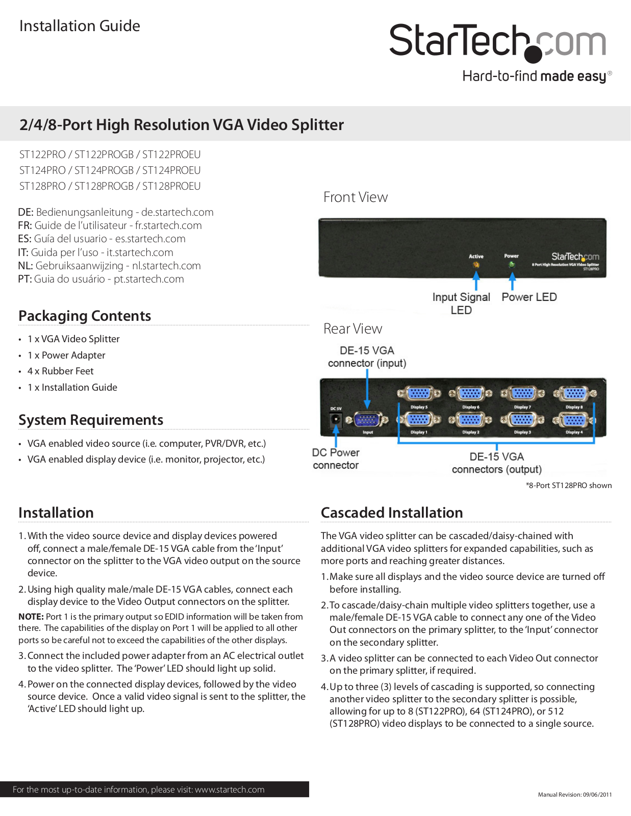 Startech ST128PROGB, ST128PROEU, ST122PROGB, ST128PRO, ST122PROEU User Manual