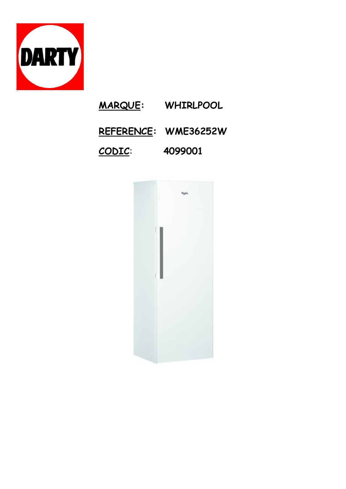 Whirlpool WME36252W Quick start guide