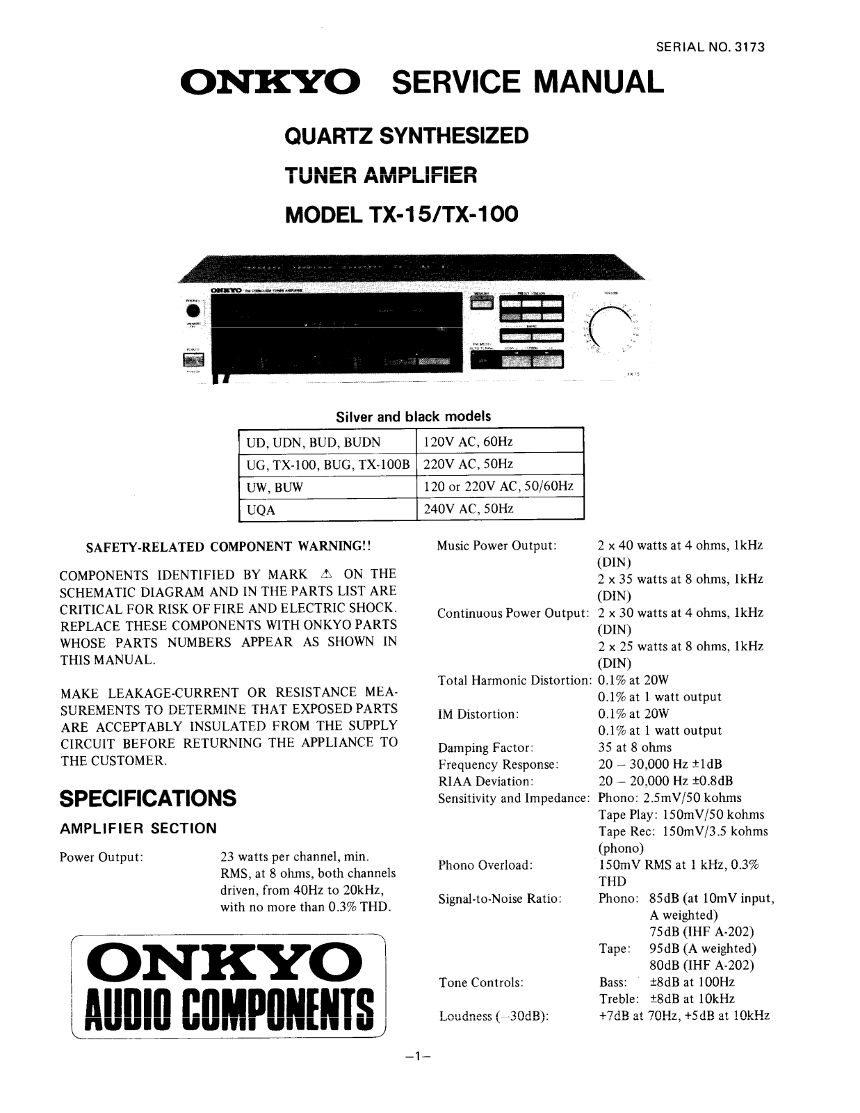 Onkyo TX-15 Service manual