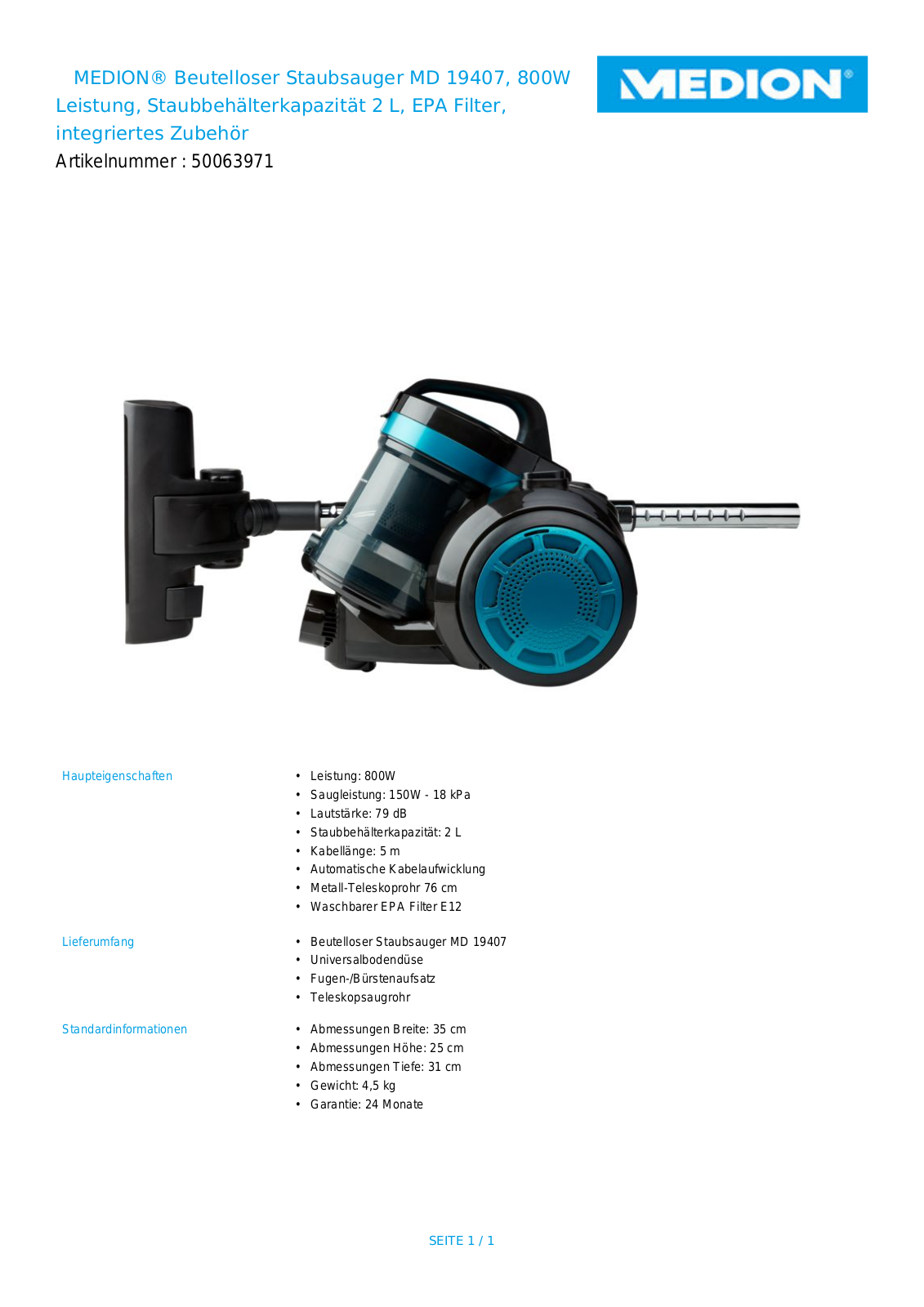 Medion MD 19407 Technical data - ManualMachine.com