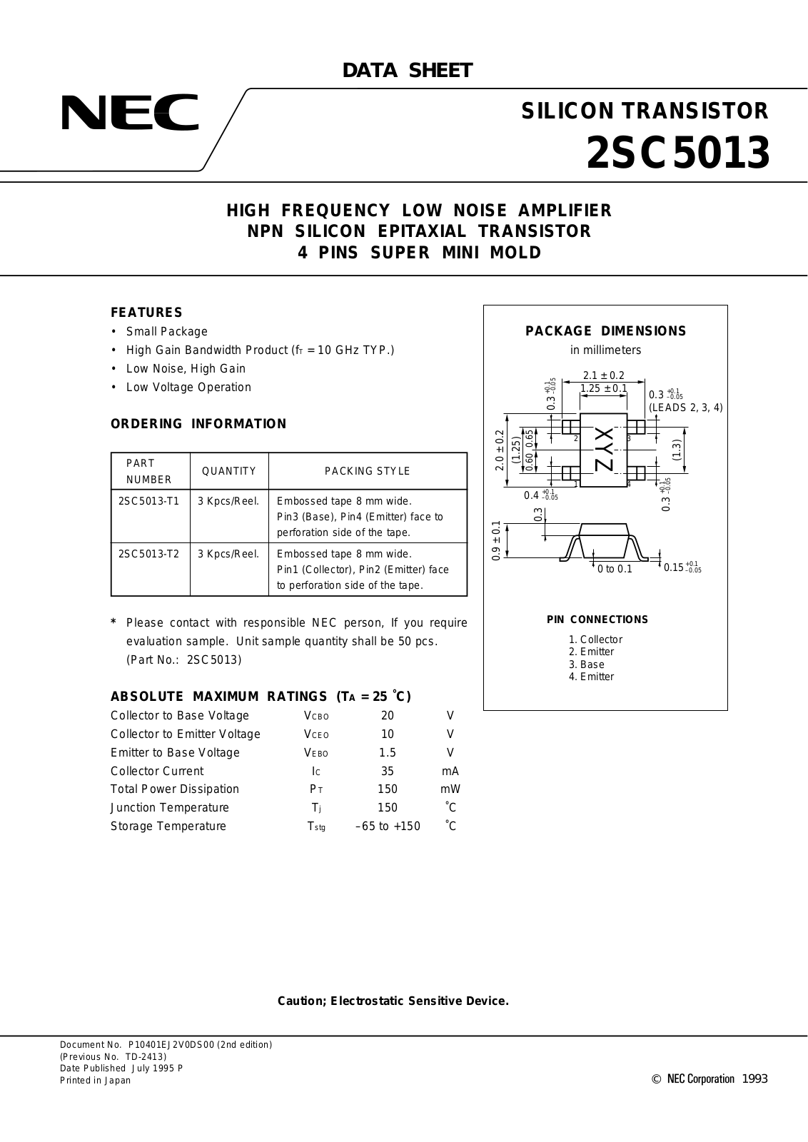 NEC 2SC5013-T1, 2SC5013-T2 Datasheet