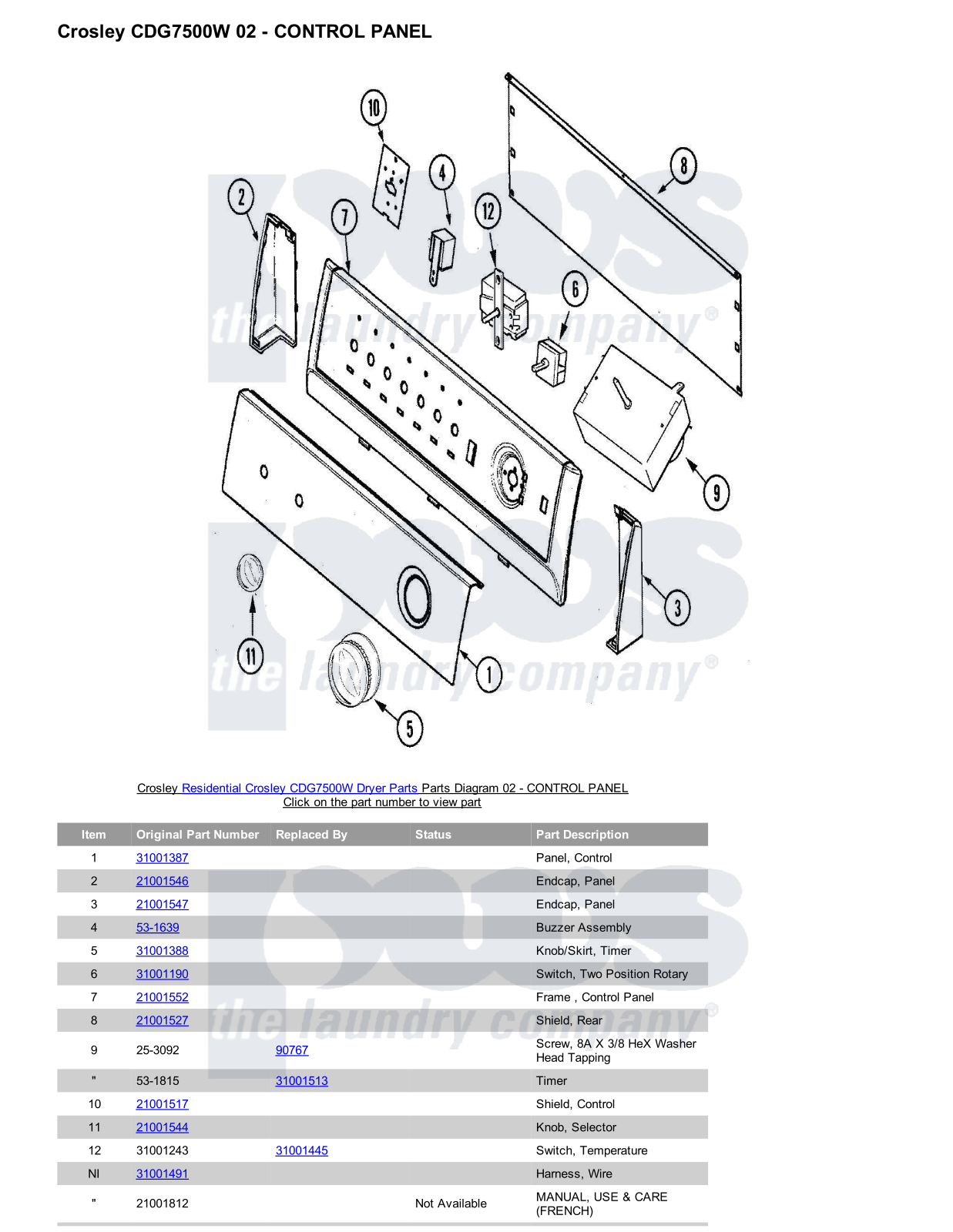 Crosley CDG7500W Parts Diagram