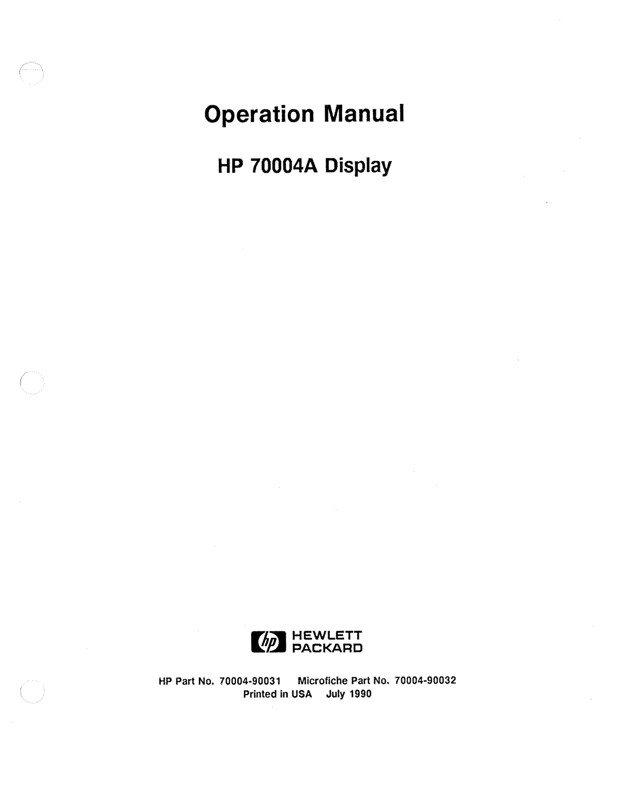 Agilent 70004A Operator Manual