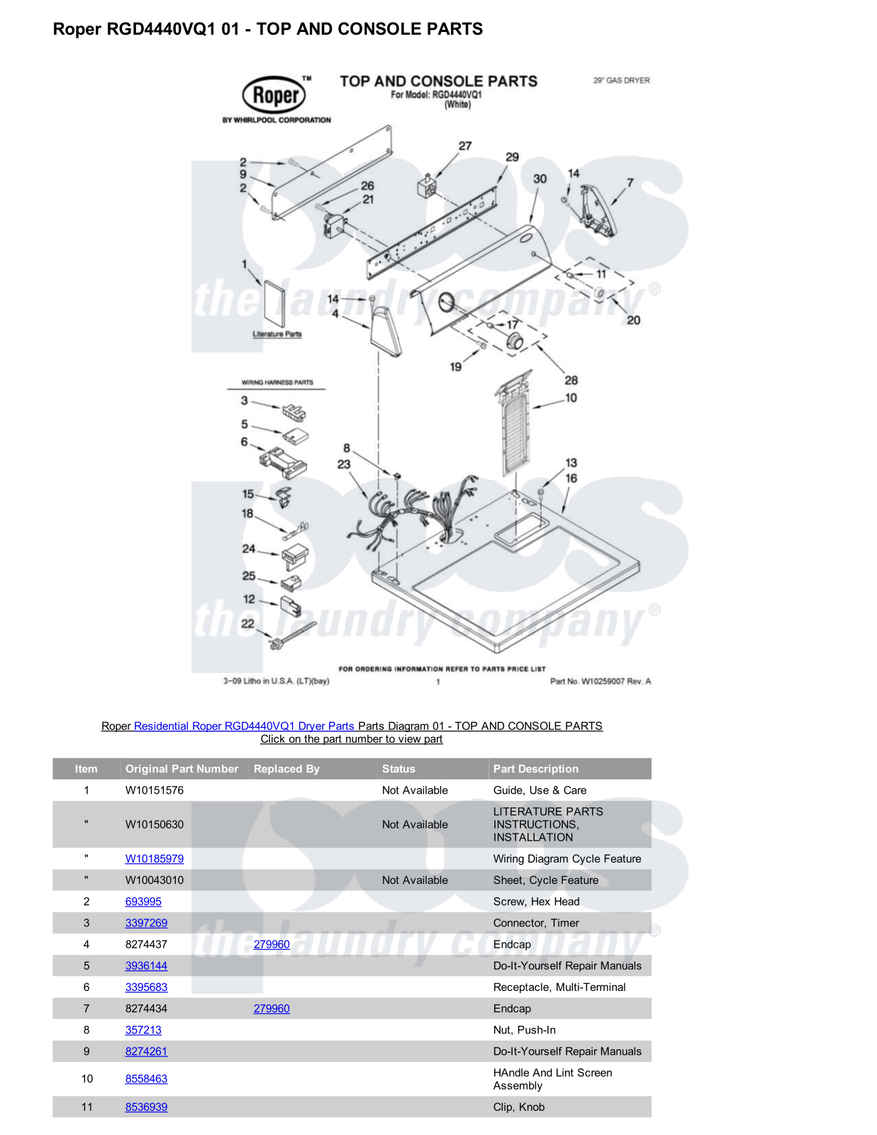 Roper RGD4440VQ1 Parts Diagram