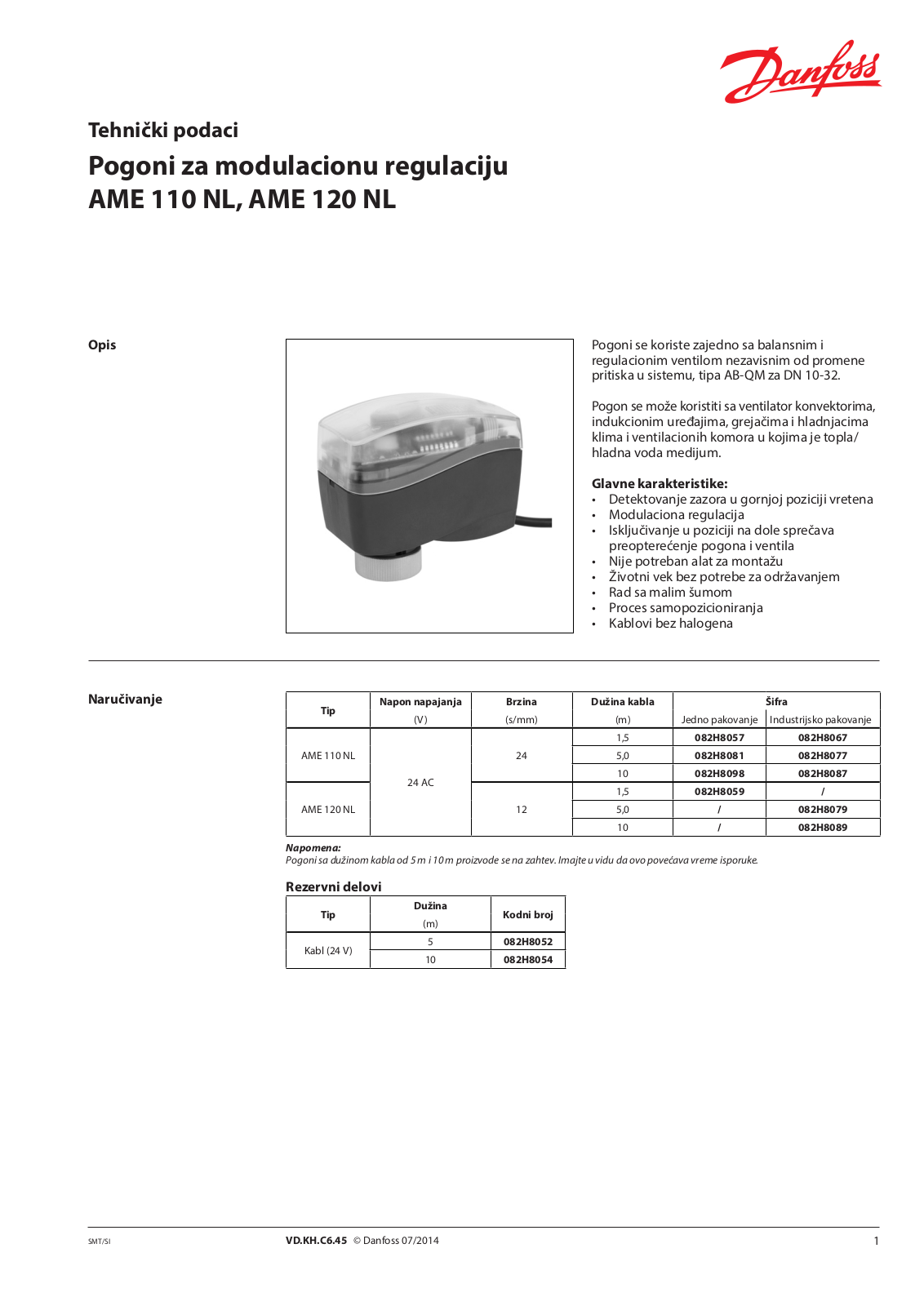 Danfoss AME 110 NL, AME 120 NL Data sheet