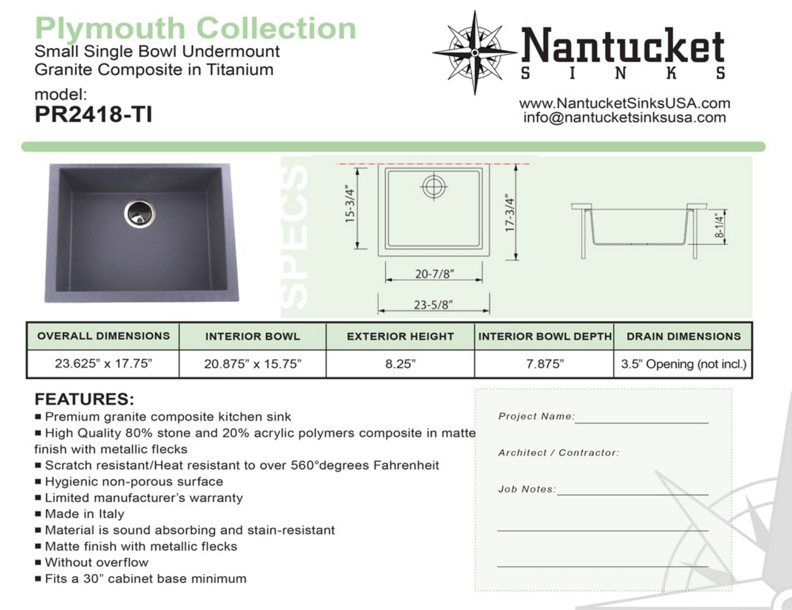 Nantucket PR2418TI Specifications