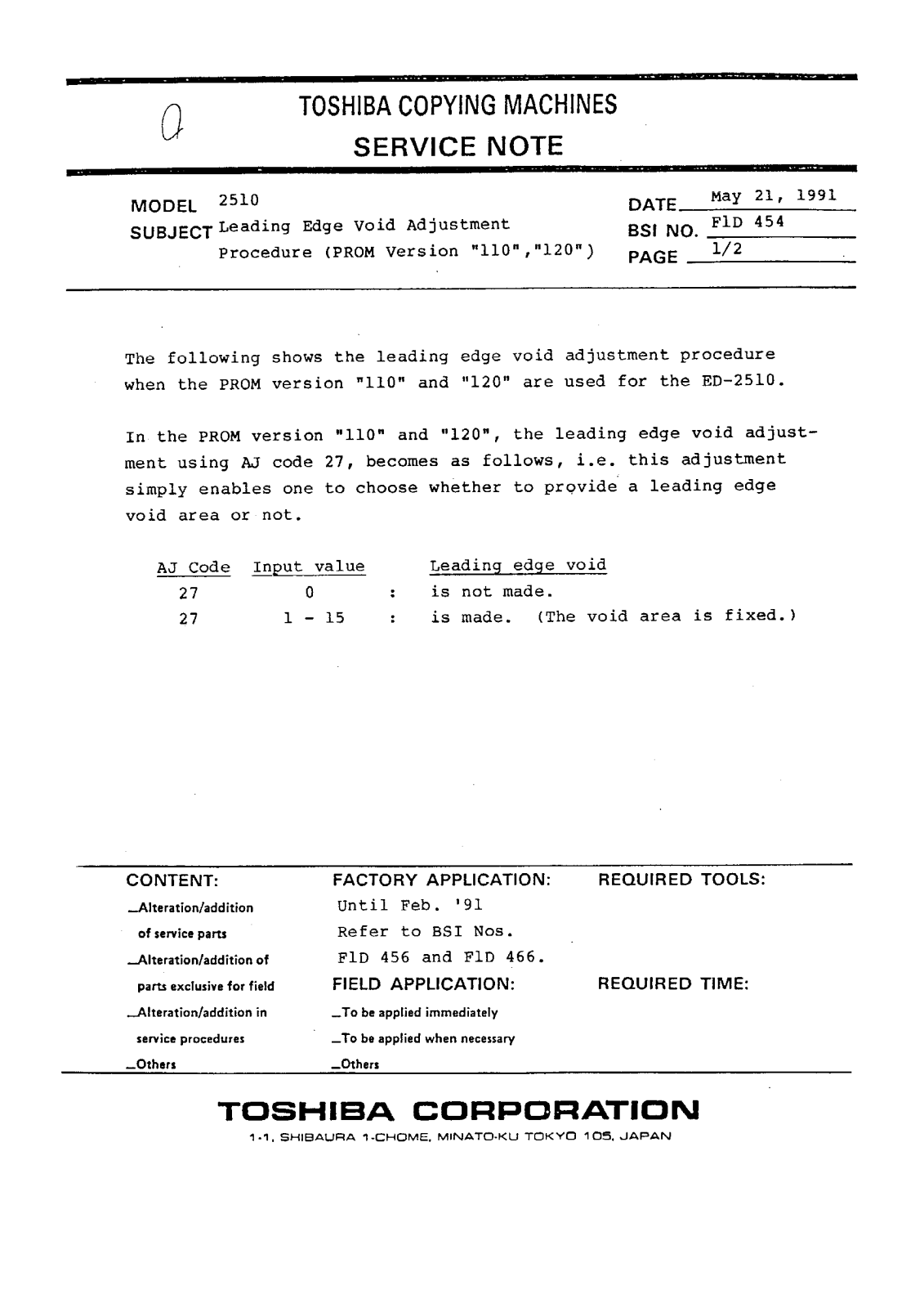 Toshiba f1d454 Service Note