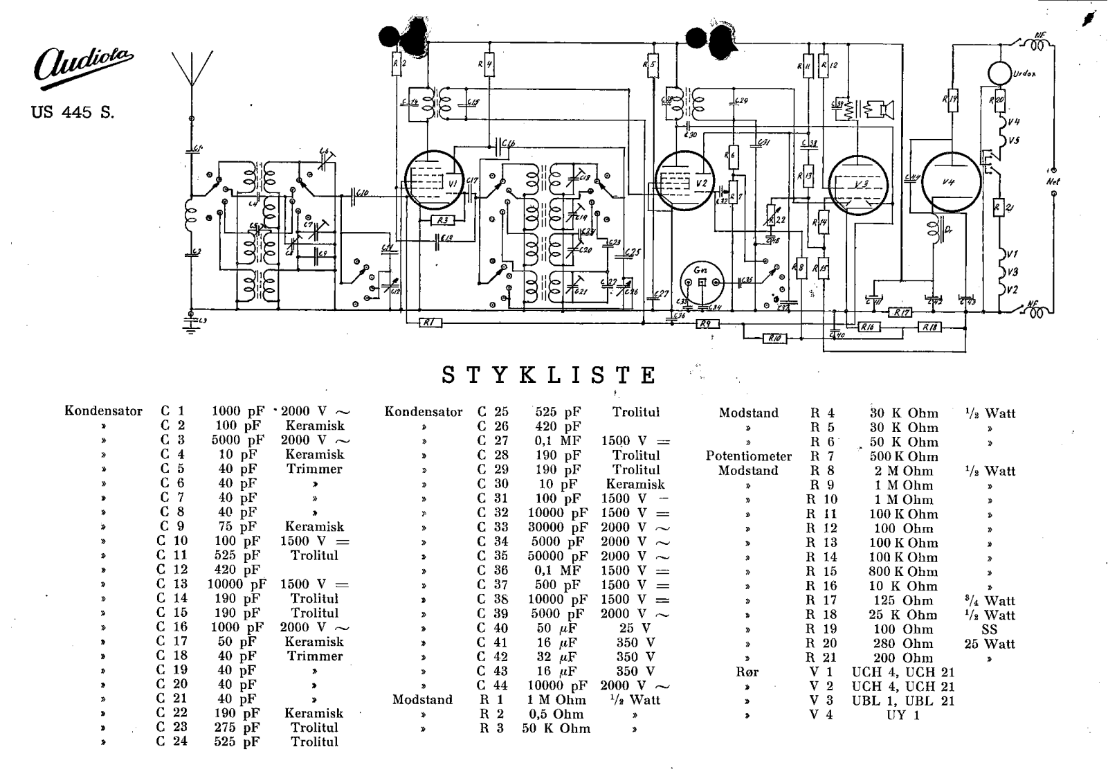 Audiola US445S Schematic