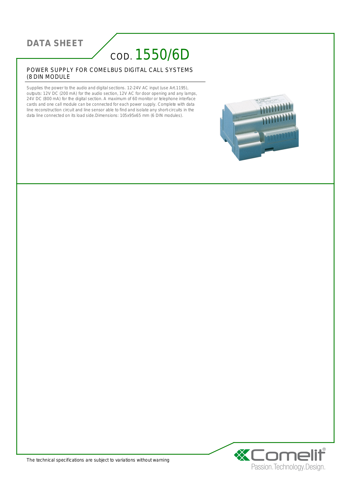 Comelit 1550-6D Specsheet