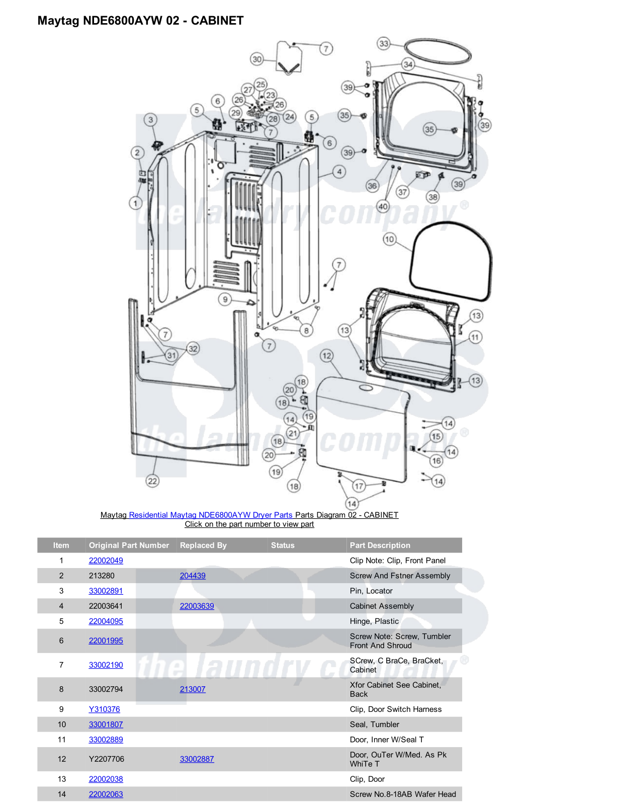 Maytag NDE6800AYW Parts Diagram