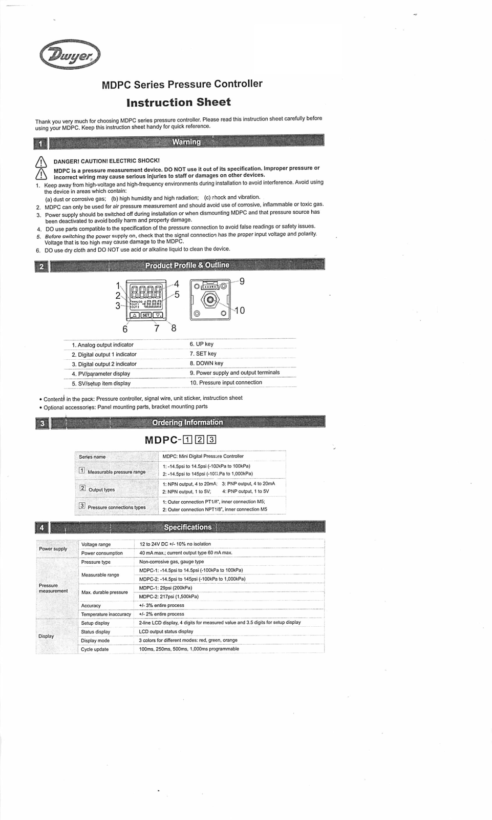 Dwyer Instruments Series MDPC Instruction Sheet