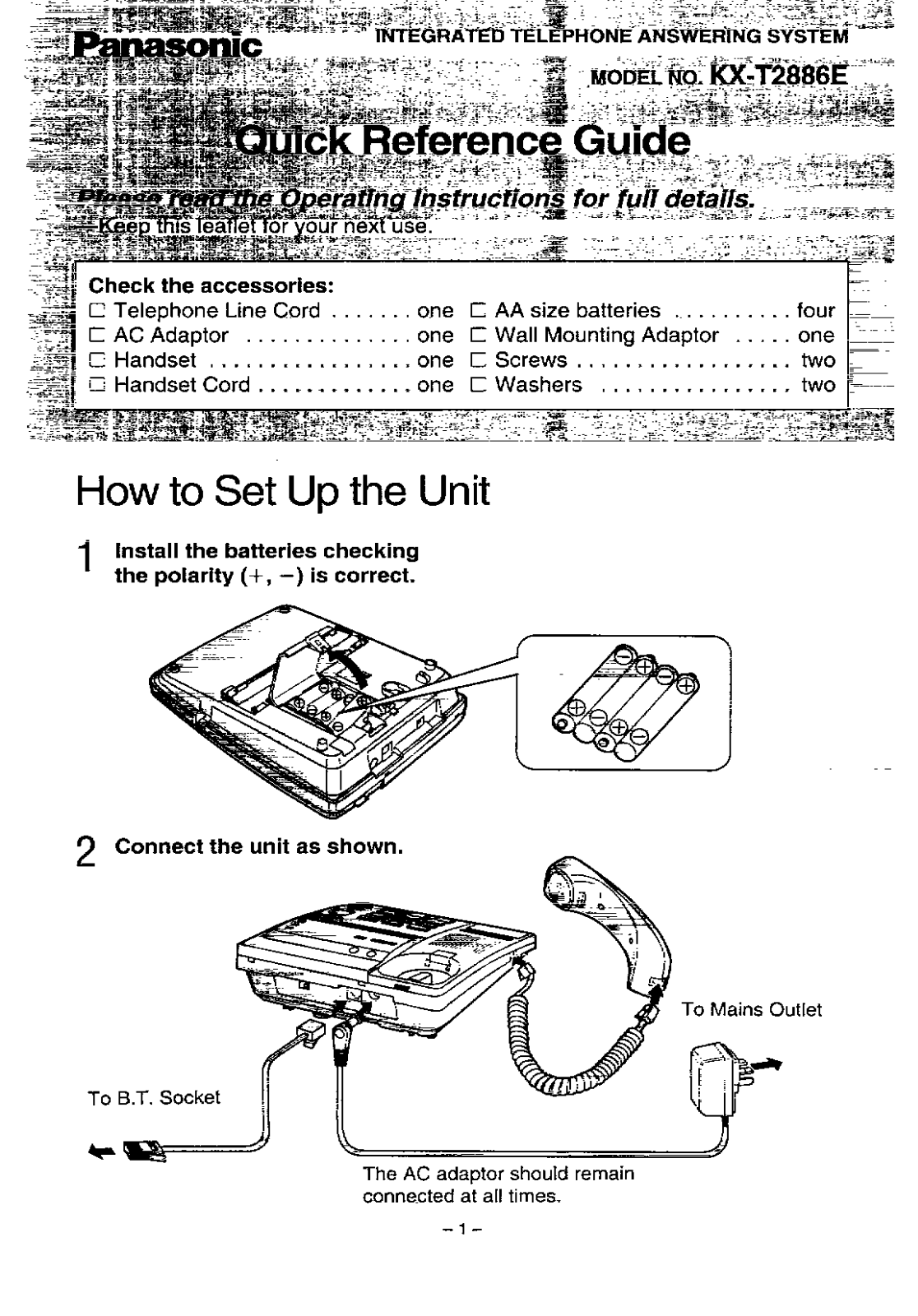 Panasonic KX-T2886E User Manual