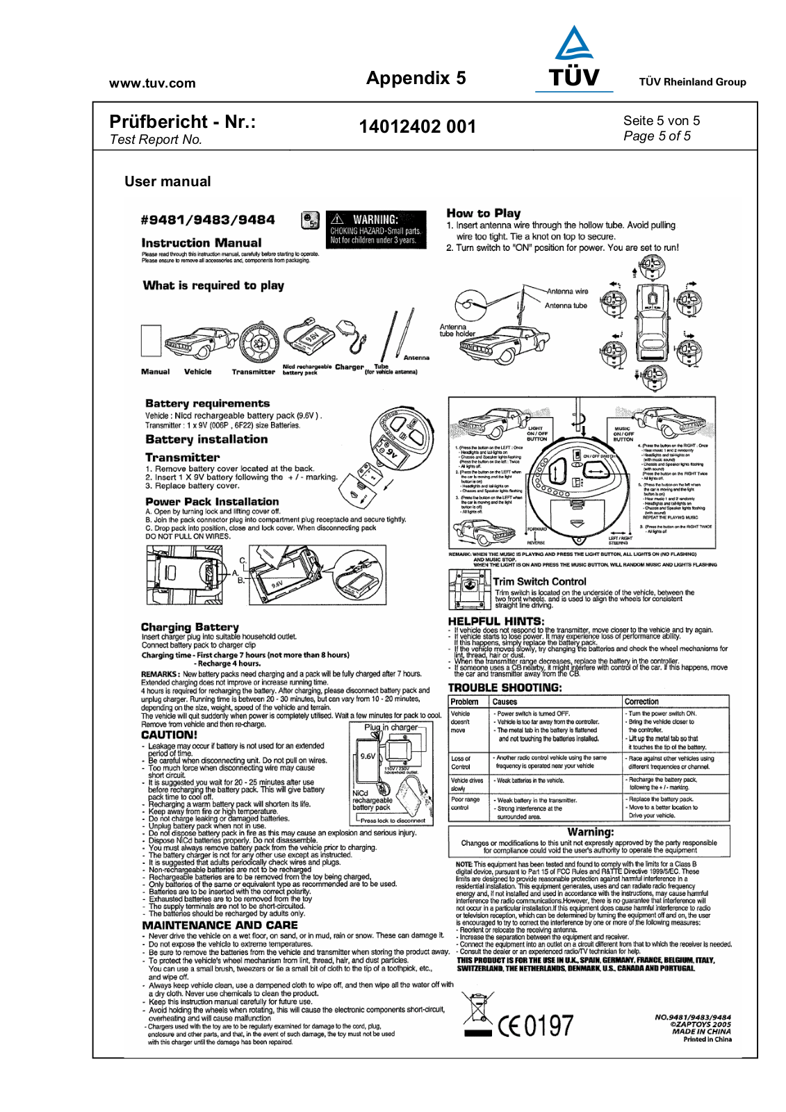 Zaptoys 9481 27TX User Manual