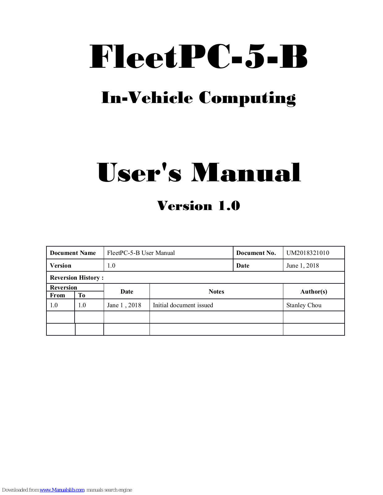 Cartft FleetPC-5-B User Manual