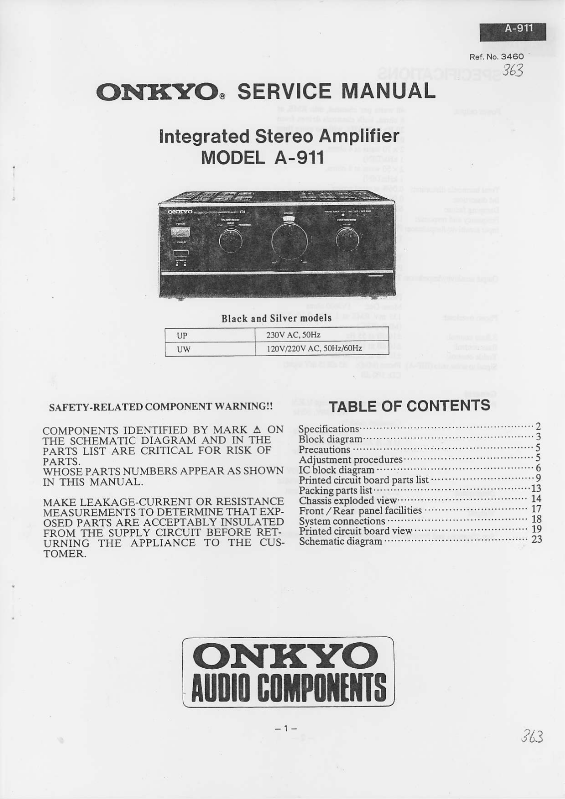 Onkyo A-911 Service Manual
