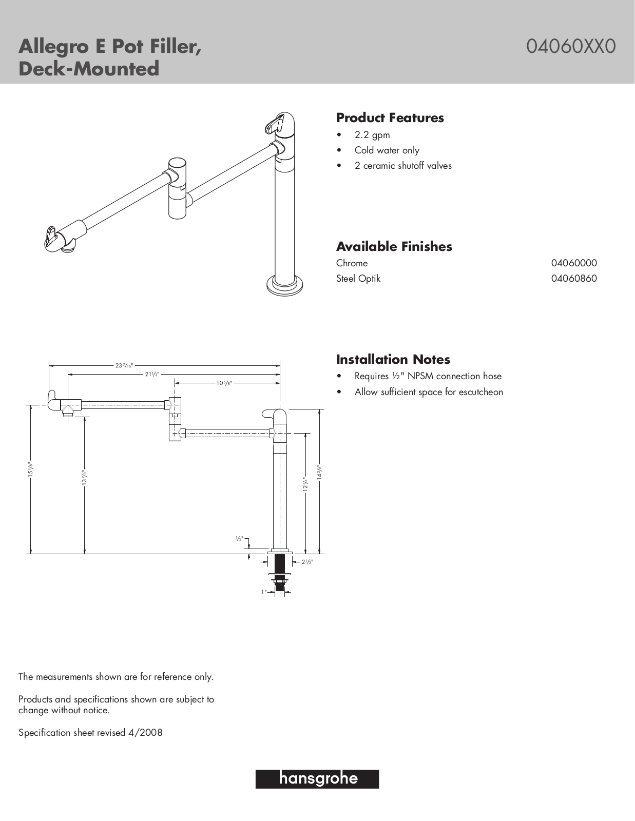 Hans Grohe 04060XX0 User Manual