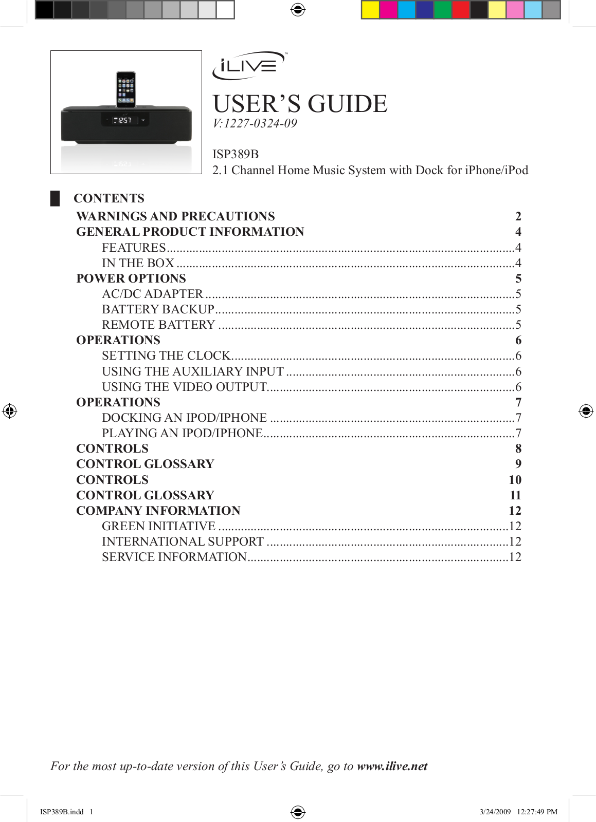 iLive ISP389B, 1227-0324-09 User Manual