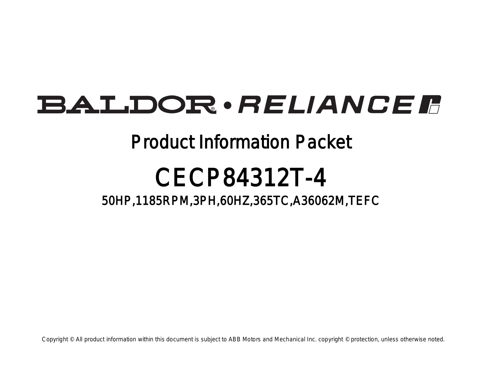 Baldor CECP84312T-4 Product Information Sheet