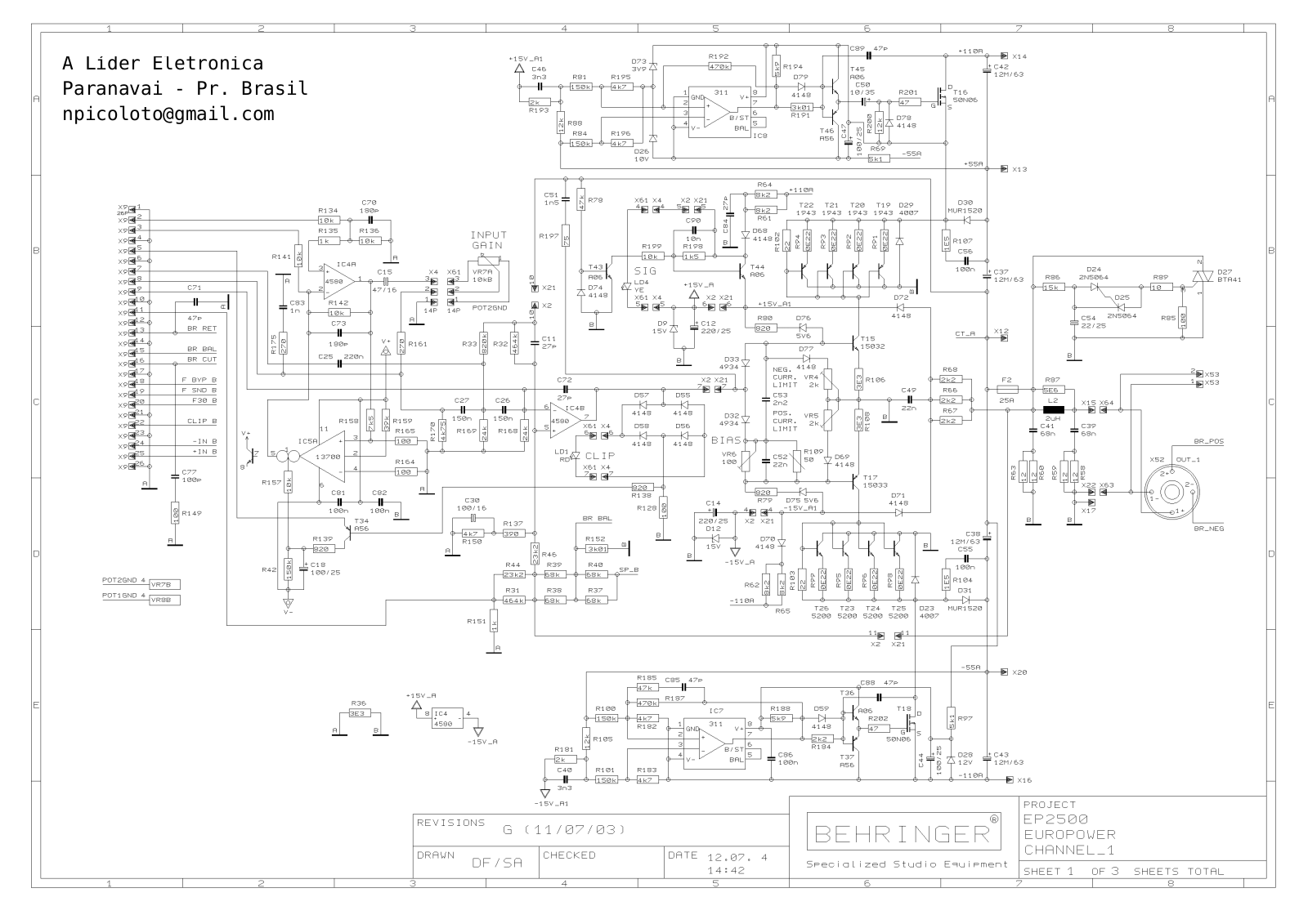 BEHRINGER EP2500 Schematic