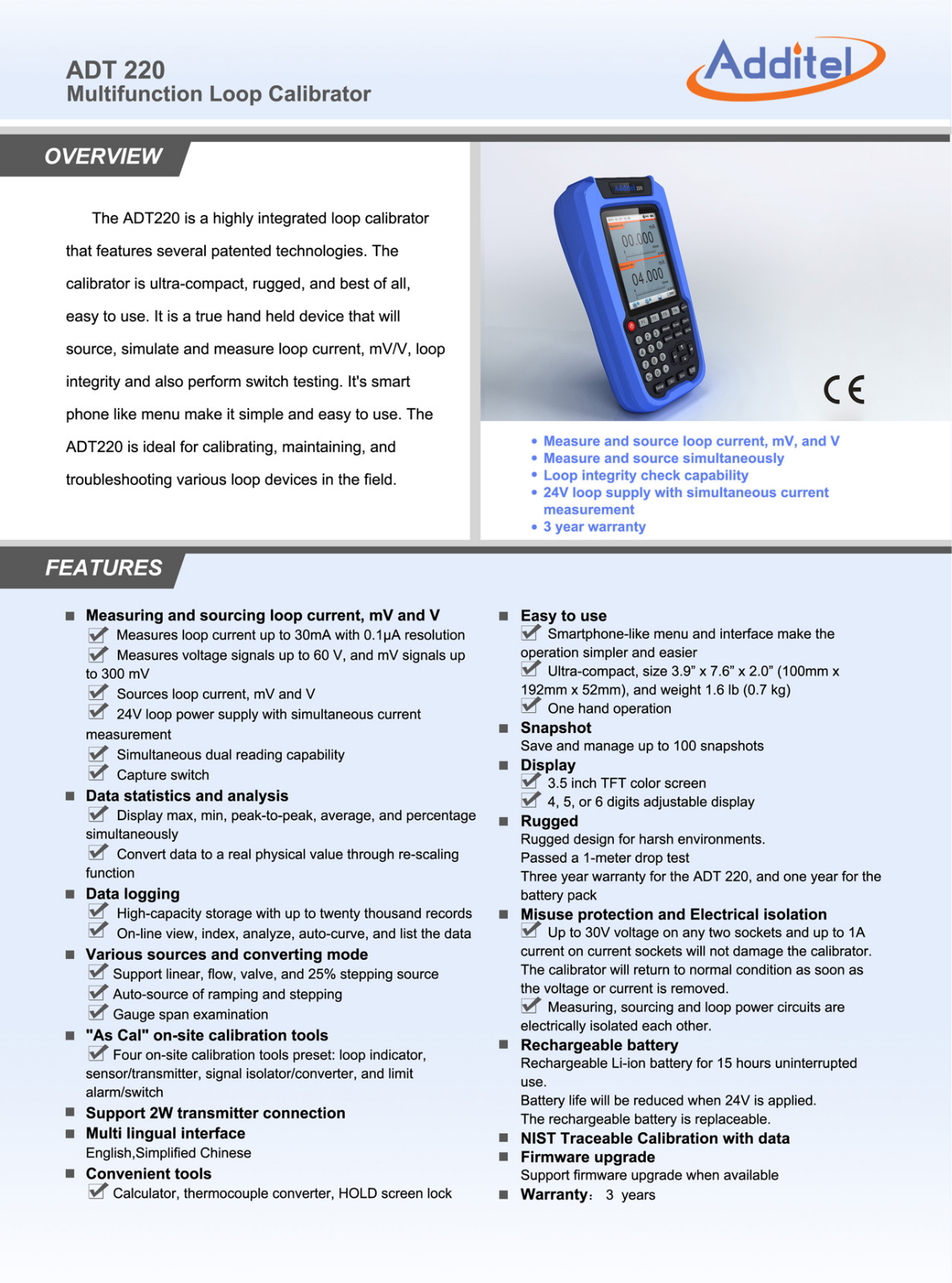 Additel ADT220 Instruction Manual