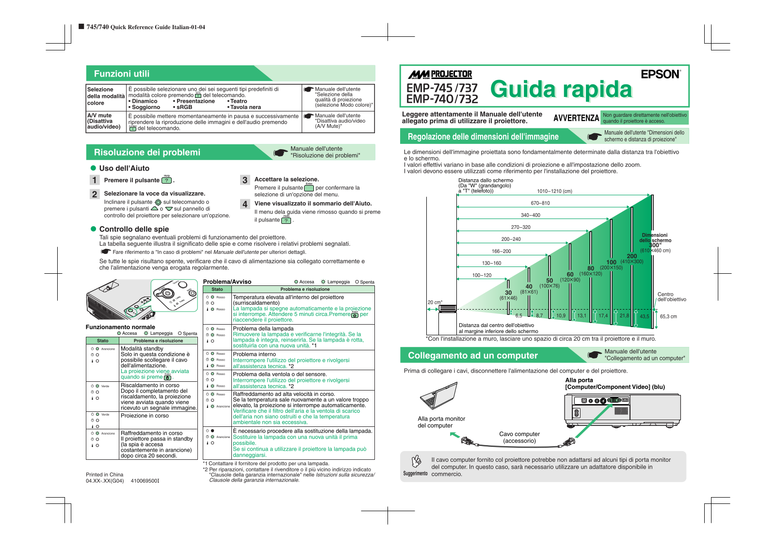 Epson EMP-732, EMP-740, EMP-745, EMP-737 Quick start guide