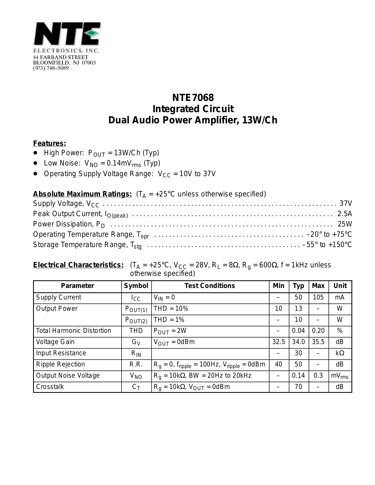 Datasheet NTE7068 Datasheet (NTE) - ManualMachine.com