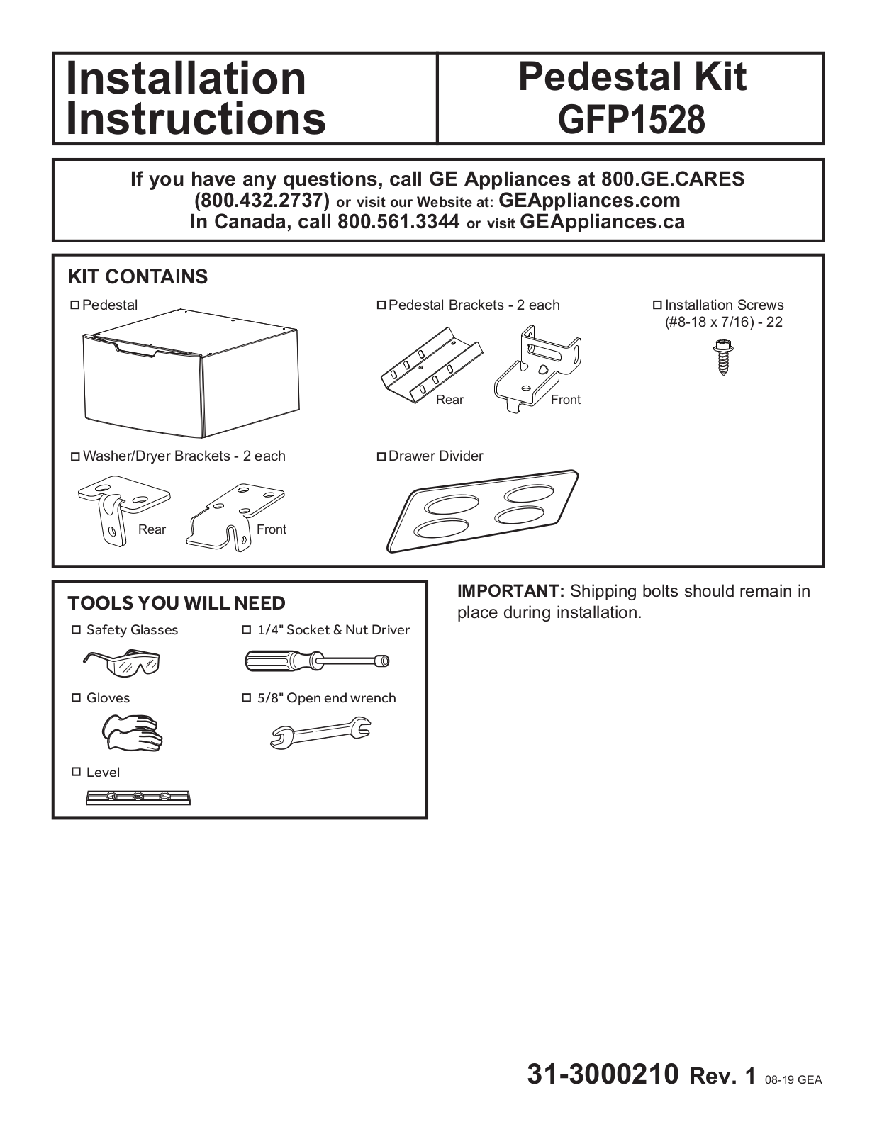 GE Appliances GFP1528 Installation Manual